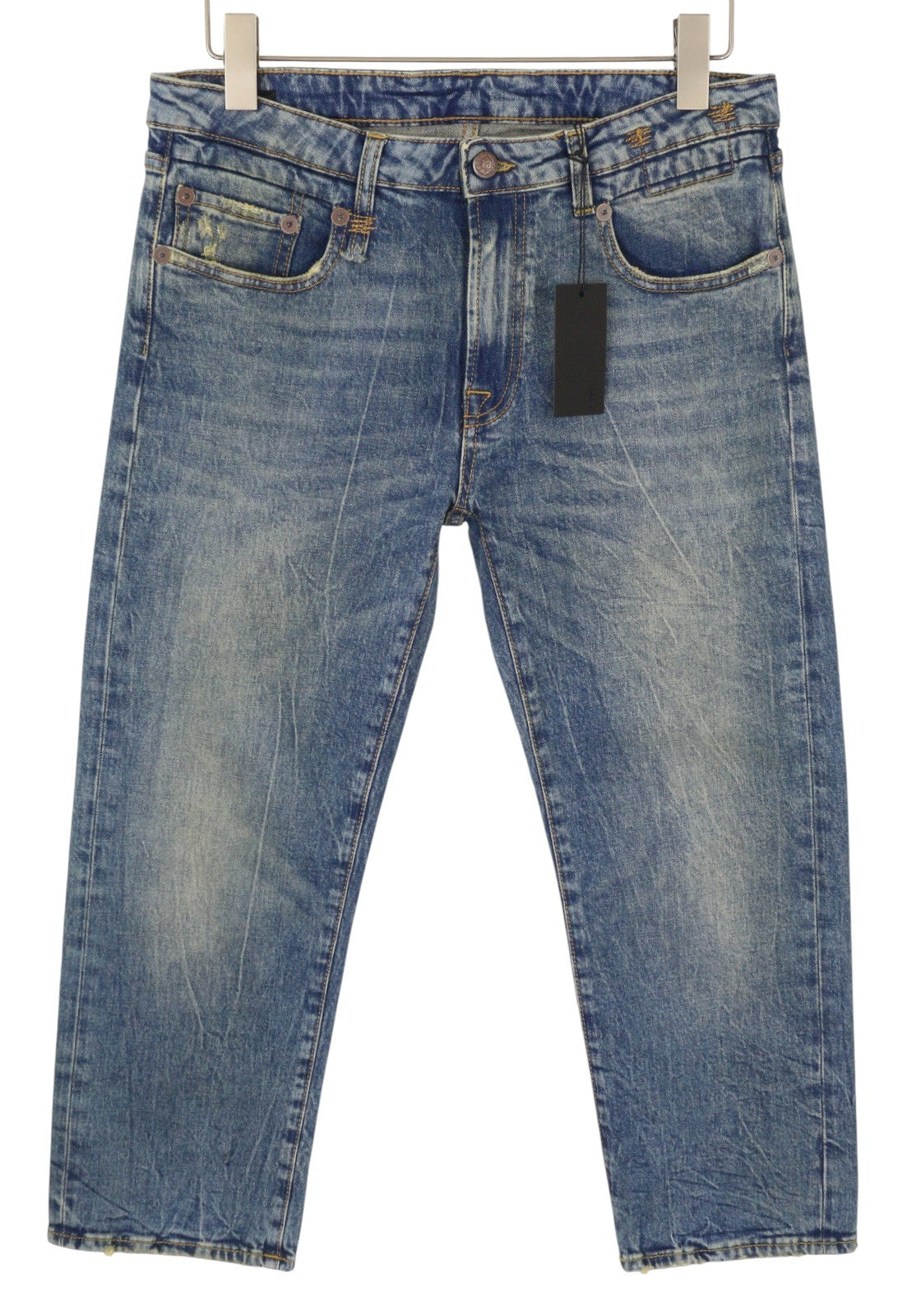 R13 berniukiški tiesūs moteriški džinsai 31 Kelly tamprūs trumpi išblukintos mėlynos spalvos FW25 RRP699 