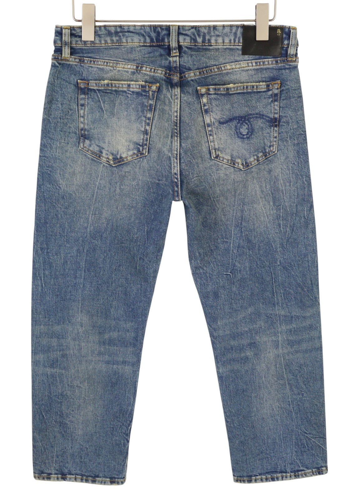 R13 berniukiški tiesūs moteriški džinsai 31 Kelly tamprūs trumpi išblukintos mėlynos spalvos FW25 RRP699 