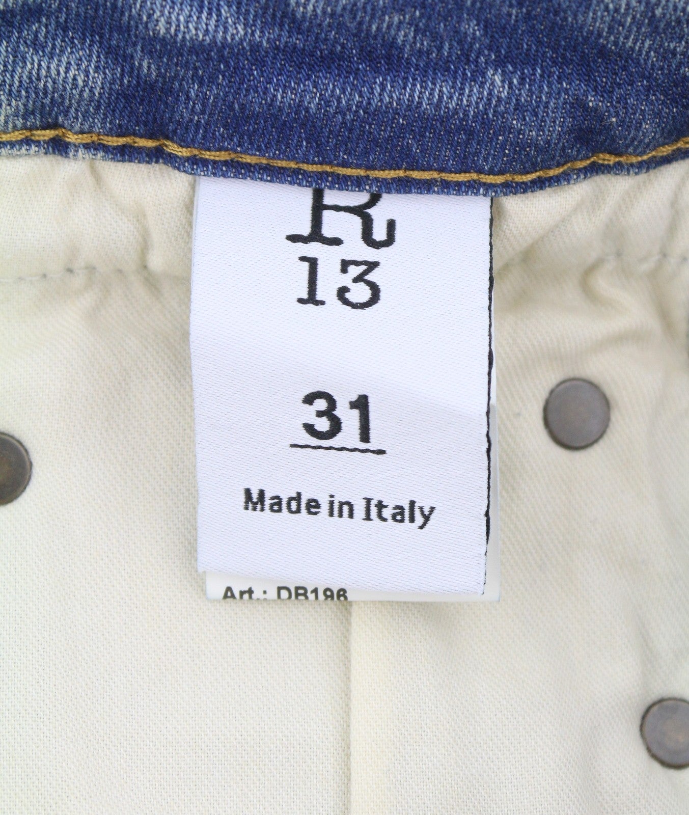 R13 berniukiški tiesūs moteriški džinsai 31 Kelly tamprūs trumpi išblukintos mėlynos spalvos FW25 RRP699 