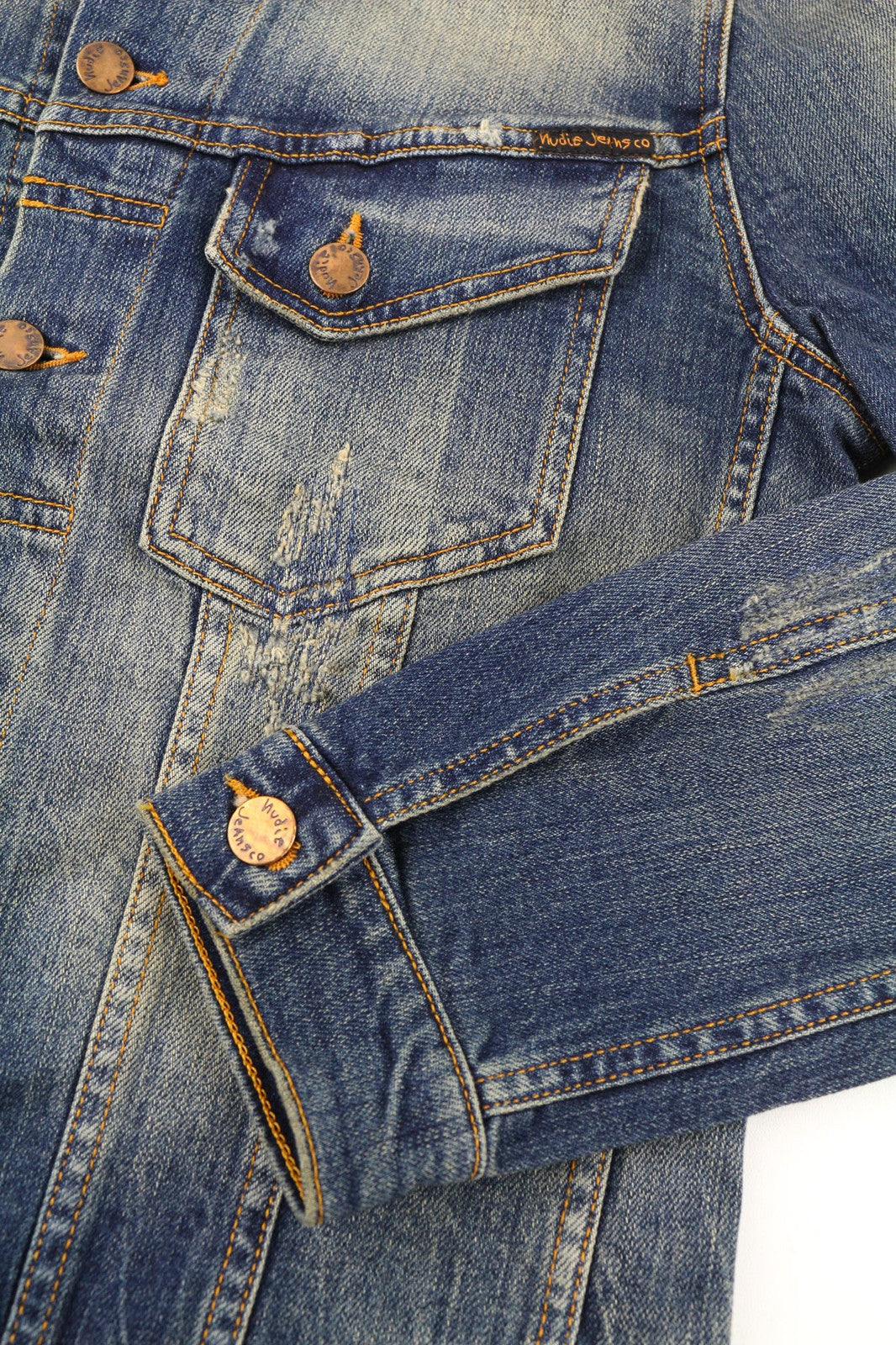 NUDIE JEANS vyriška mėlyna džinsinė striukė su polo apykakle ir sagomis S dydžio 