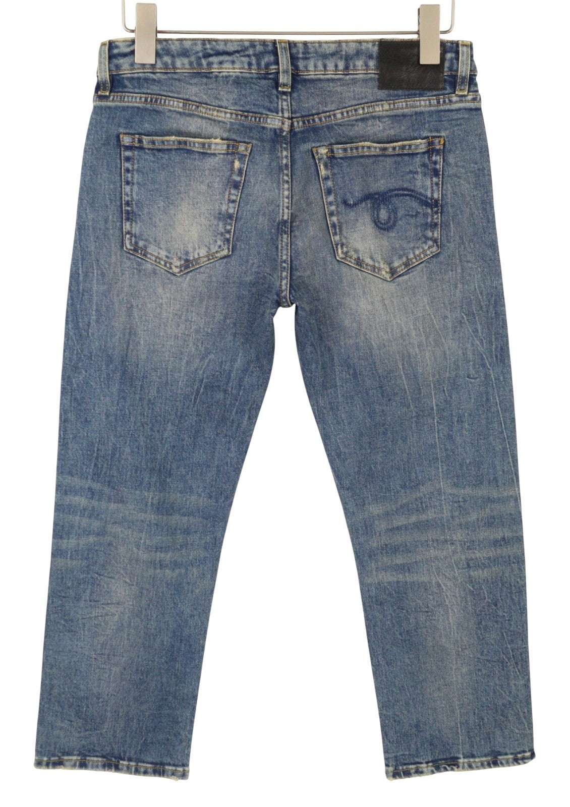 R13 berniukiški tiesūs moteriški džinsai 28 Kelly tamprūs trumpi užtrauktuku, išblukintos mėlynos spalvos RRP699 