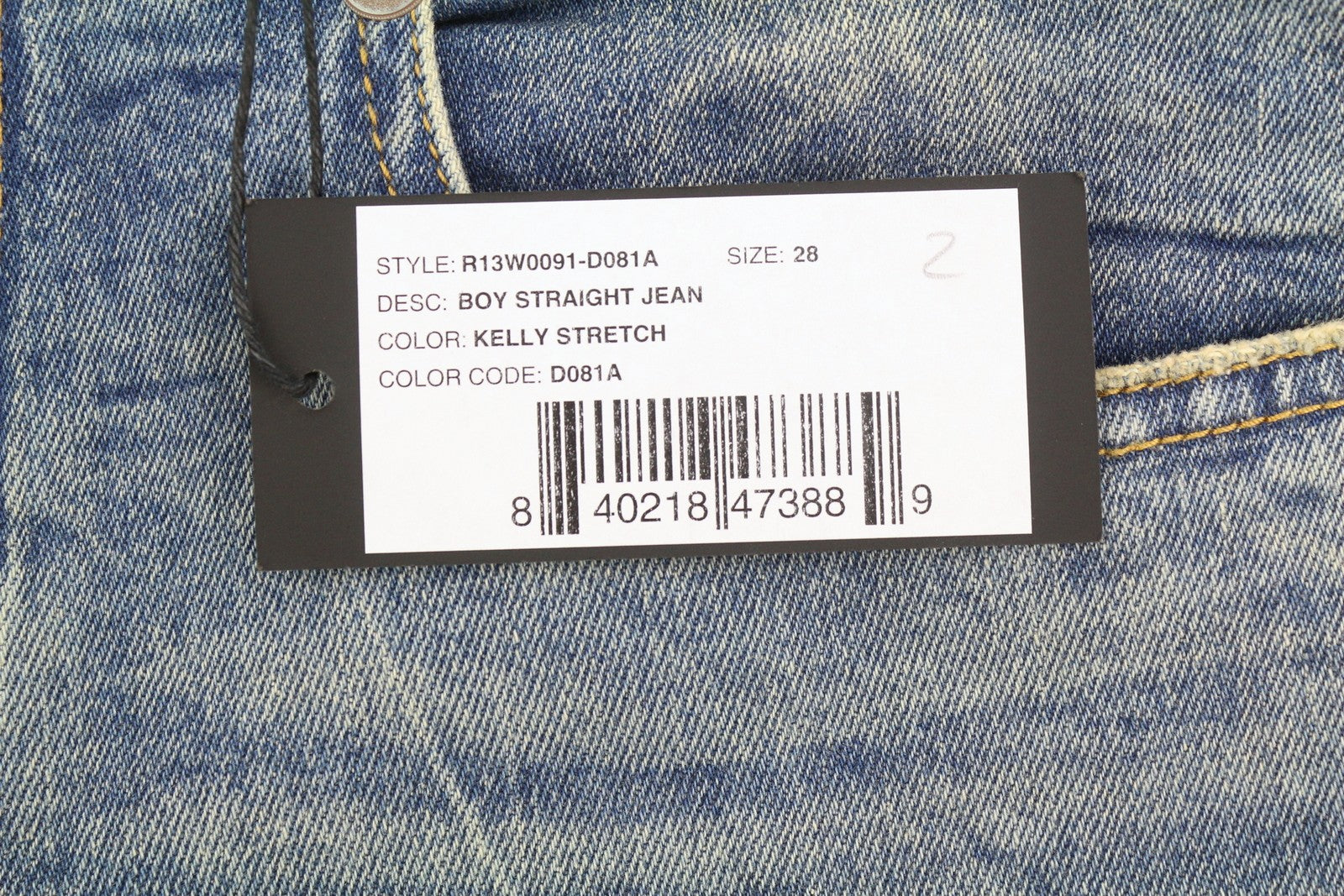 R13 berniukiški tiesūs moteriški džinsai 28 Kelly tamprūs trumpi užtrauktuku, išblukintos mėlynos spalvos RRP699 