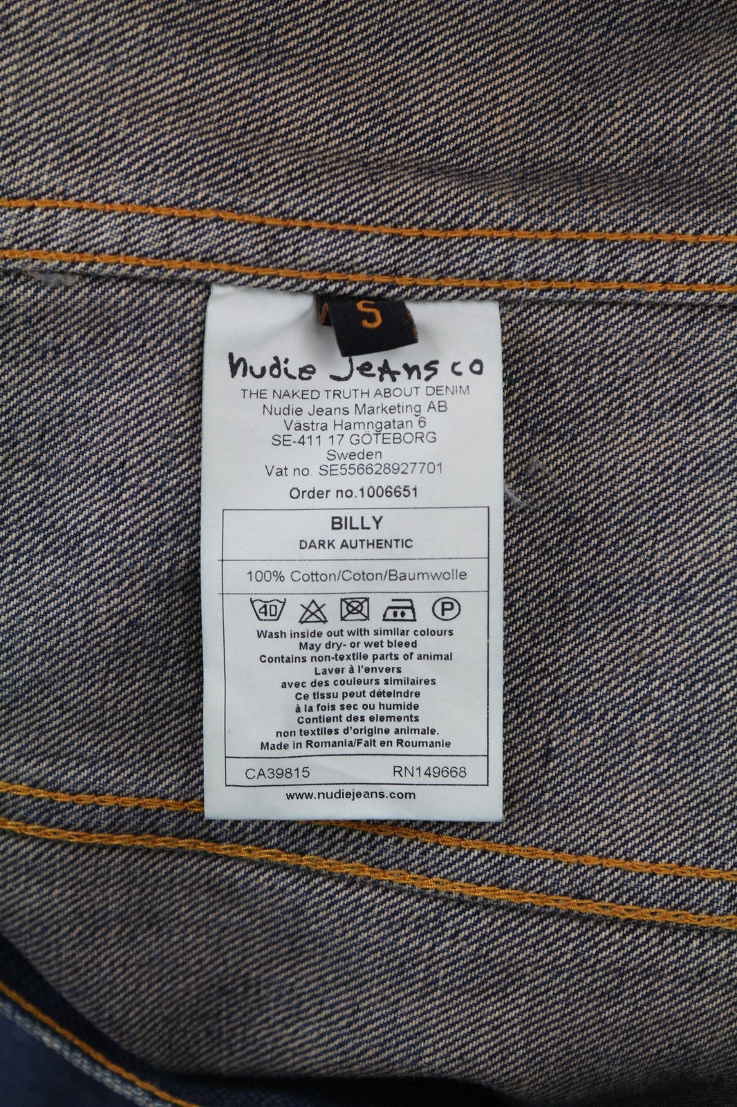 NUDIE JEANS Billy Dark Authentic vyriški S dydžio džinsiniai polo marškinėliai su išblukusia saga 