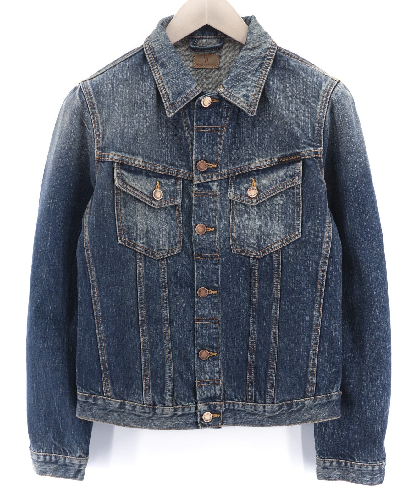 NUDIE JEANS Billy Dark Authentic vyriška S dydžio polo kaklo blukinta džinsinė striukė 