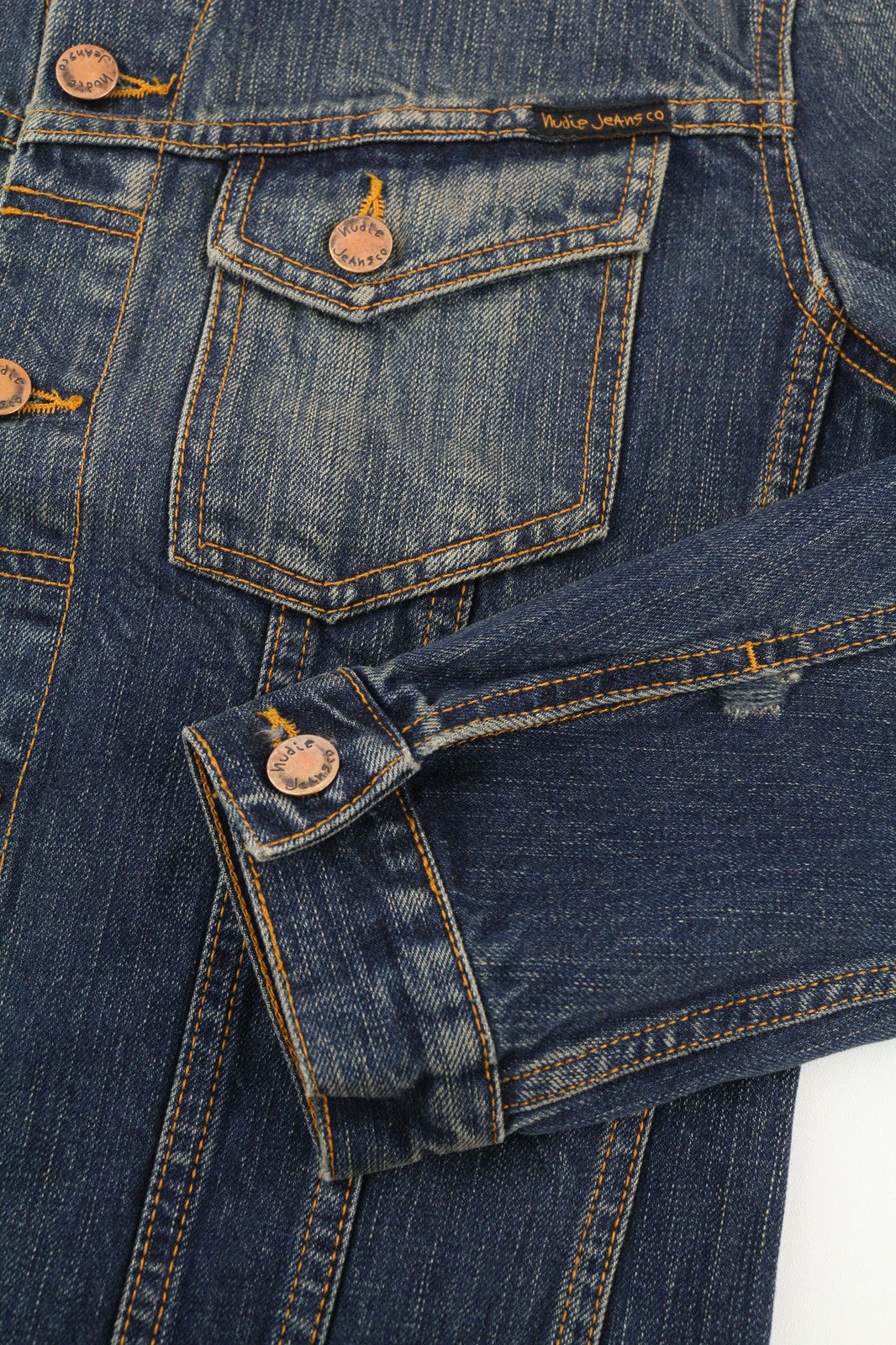 NUDIE JEANS Billy Dark Authentic Men's S Polo Neck Faded Denim Jacket