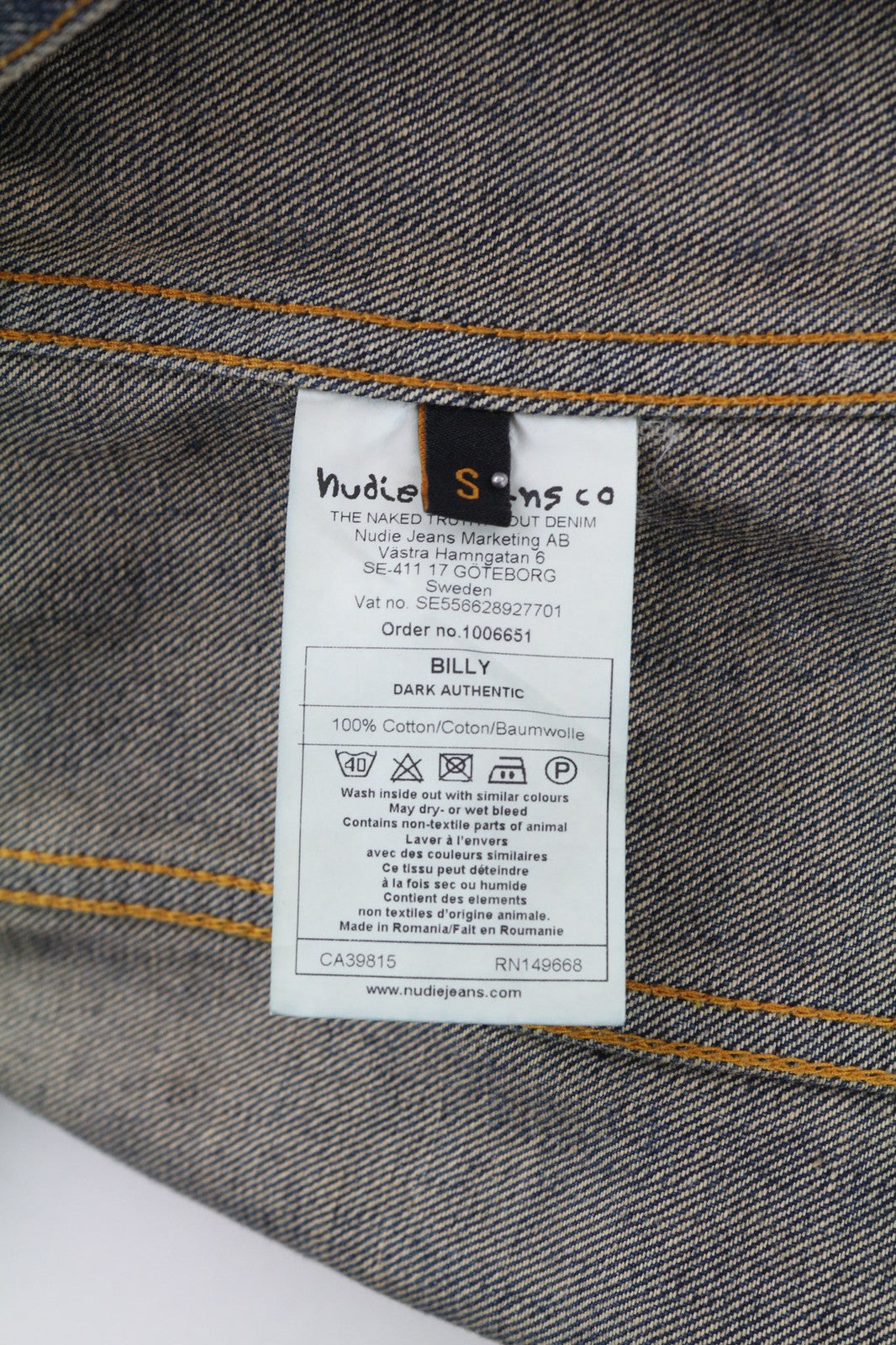 NUDIE JEANS Billy Dark Authentic Men's S Polo Neck Faded Denim Jacket