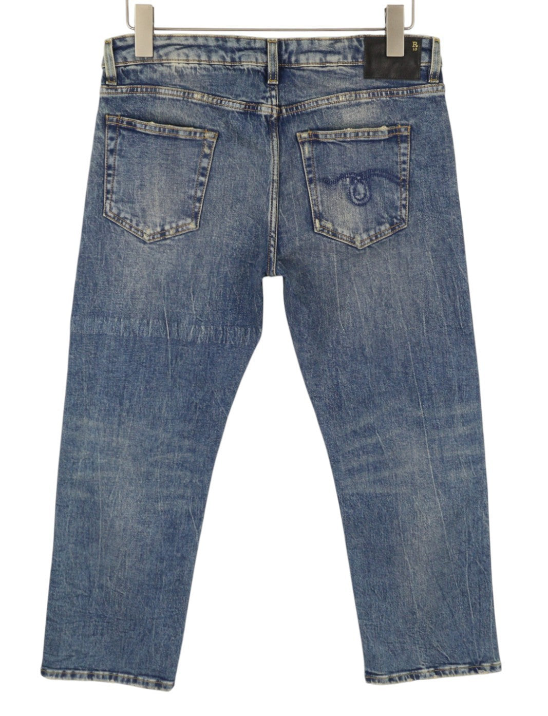 R13 berniukiški tiesūs moteriški džinsai 29 Kelly tamprūs trumpi užtrauktuku, išblukintos mėlynos spalvos RRP699 