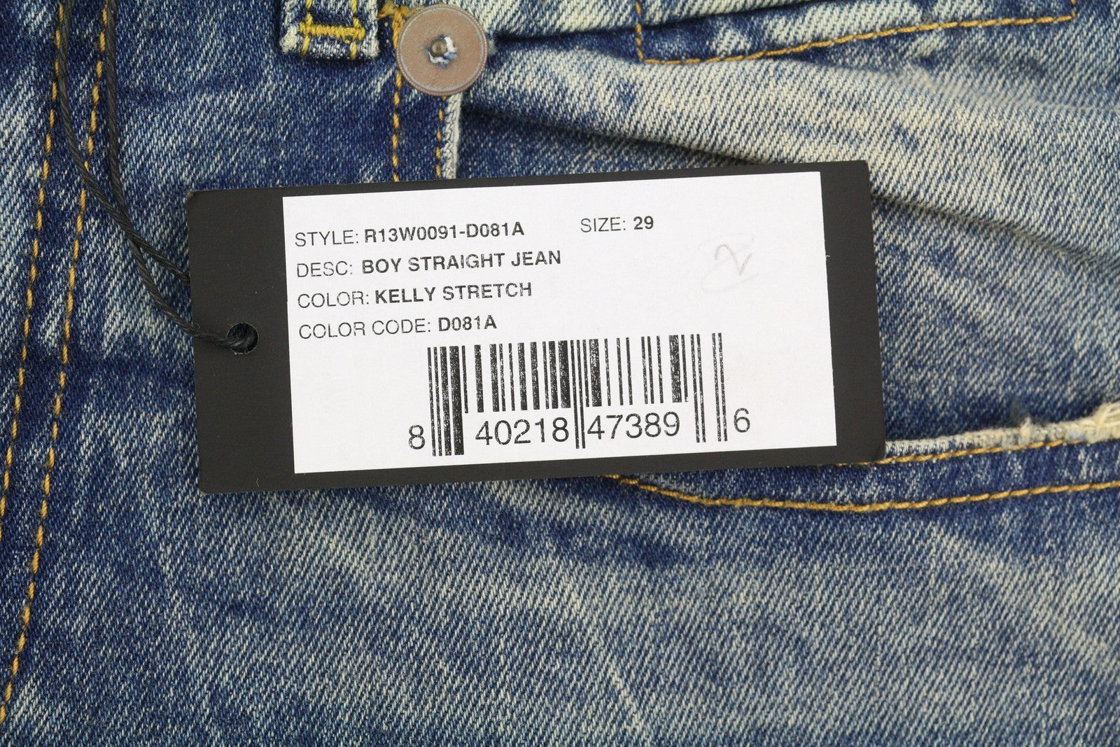 R13 berniukiški tiesūs moteriški džinsai 29 Kelly tamprūs trumpi užtrauktuku, išblukintos mėlynos spalvos RRP699 