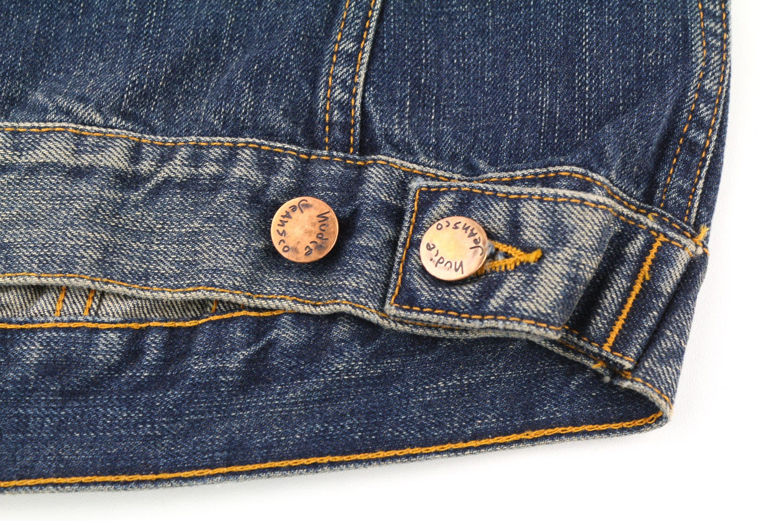 NUDIE JEANS Billy Dark Authentic vyriškas S dydžio mėlynas logotipo išblukęs džinsinis švarkas 