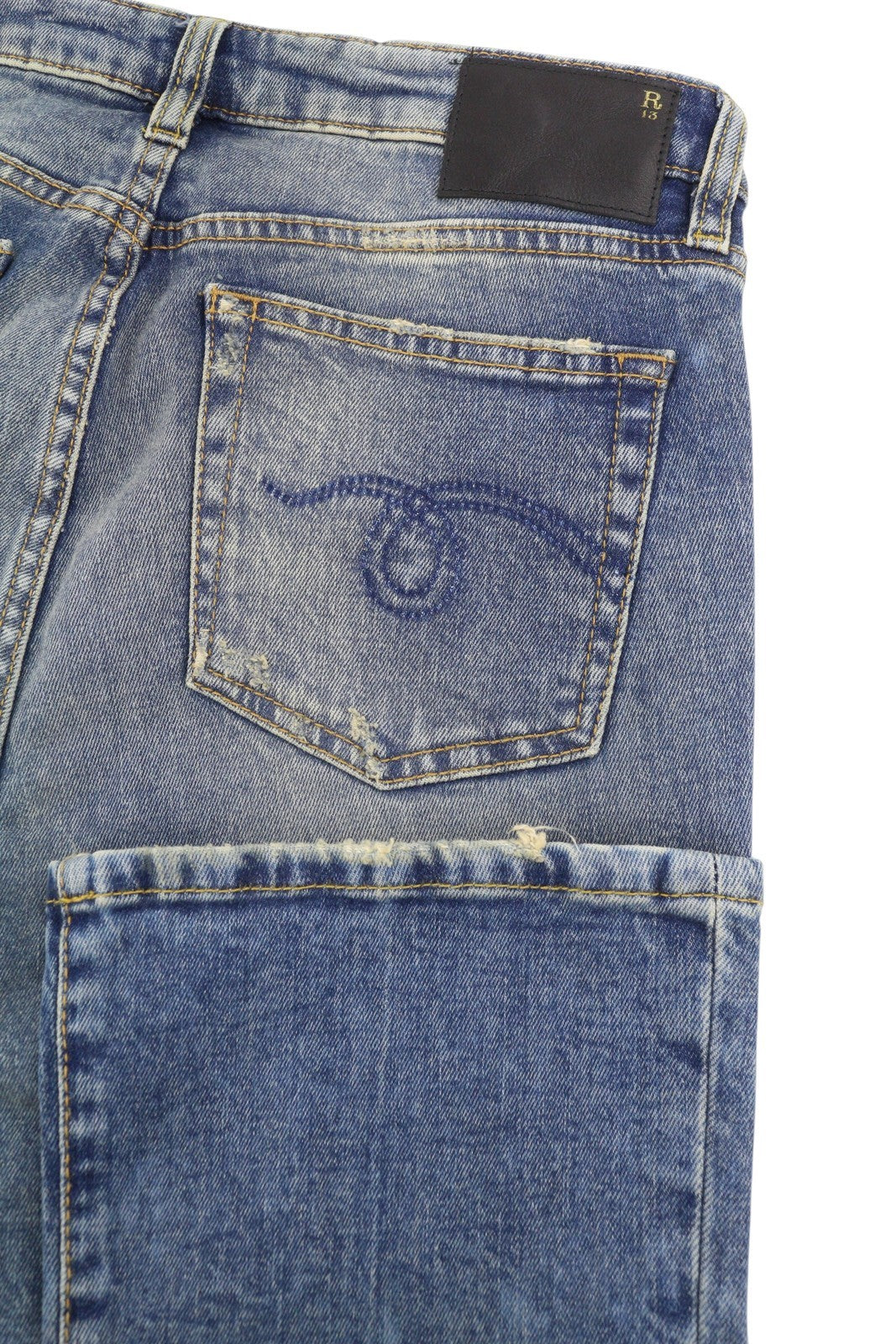 R13 Kick Fit Women Jeans 27 Kelly Stretch Flare Cropped Faded Blue Denim RRP699