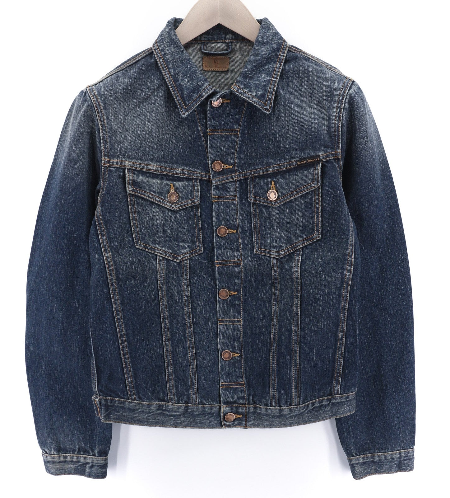 NUDIE JEANS Billy Dark Authentic vyriški S dydžio išblukintos mėlynos spalvos polo marškinėliai be pamušalo 