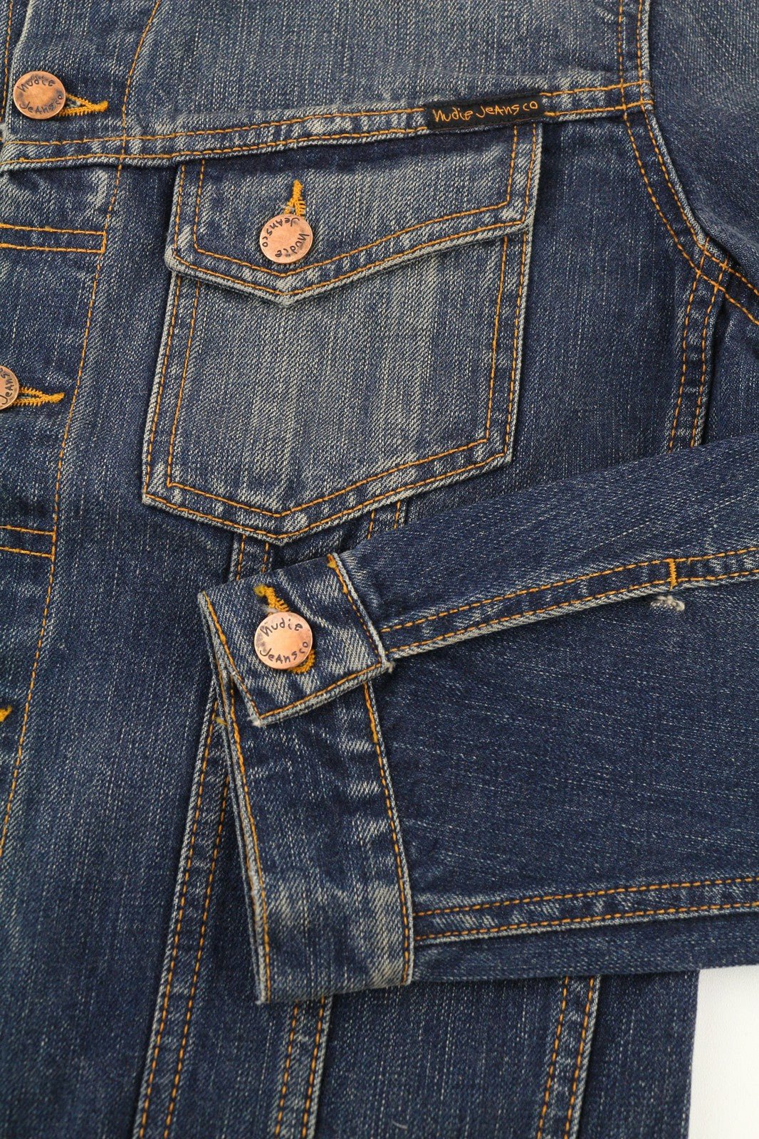 NUDIE JEANS Billy Dark Authentic Men's S Faded Blue Pockets Denim Jacket