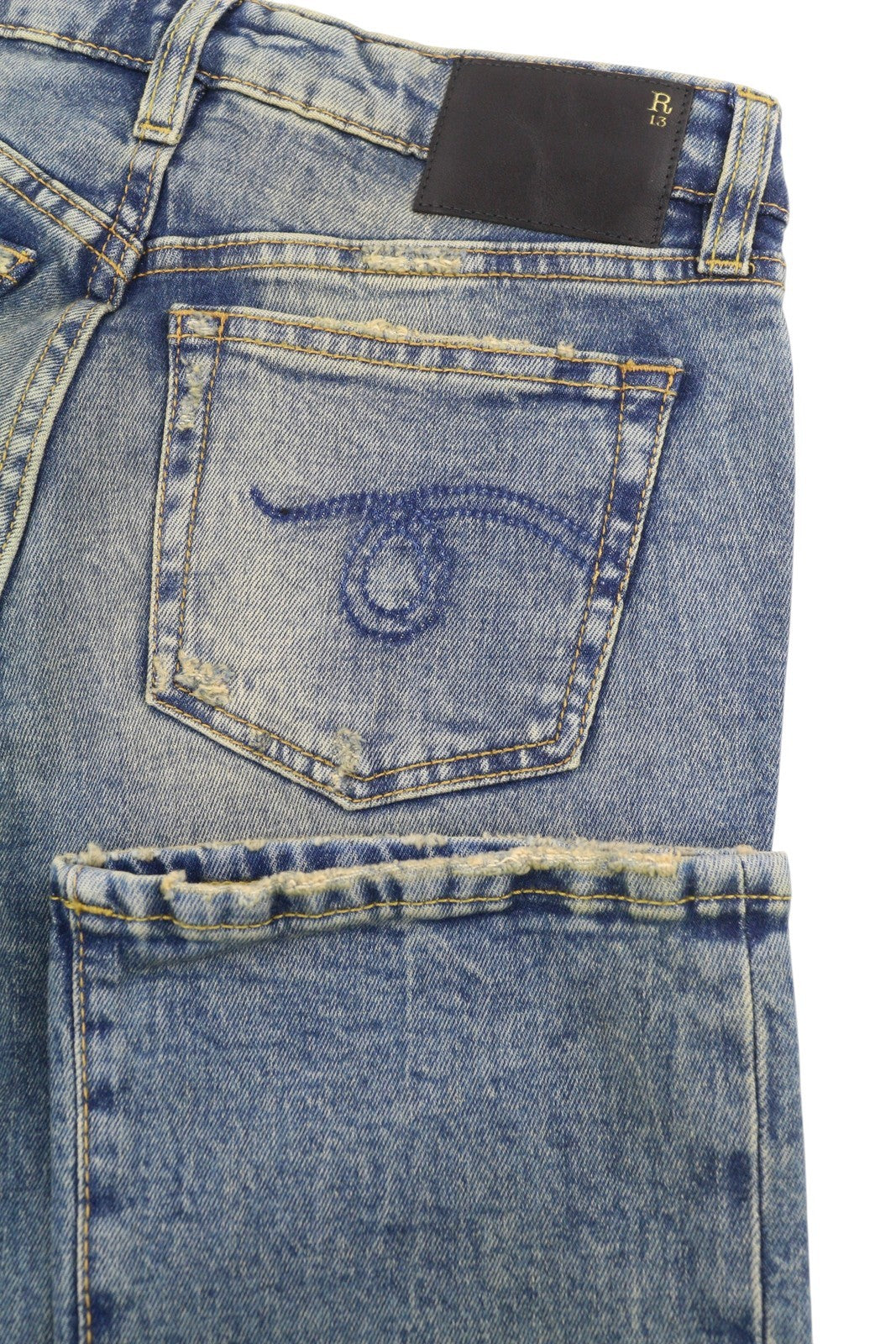 R13 Kick Fit Women Jeans 24 Kelly Stretch Flare Cropped Faded Blue FW25 RRP699