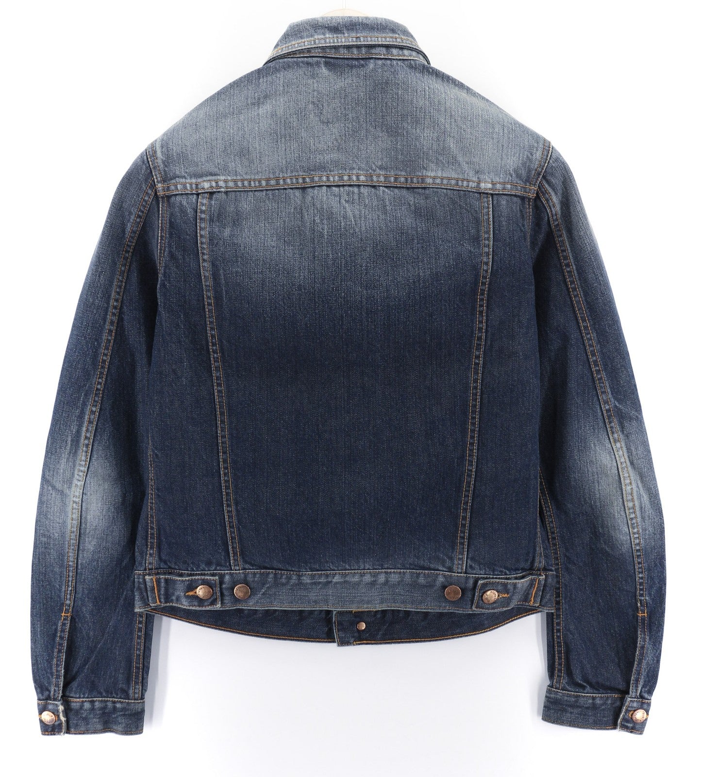 NUDIE JEANS Terry Org. kontrastingas vyriškas S dydžio mėlynas blukintas džinsinis polo švarkas 