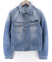 NUDIE JEANS Perry Org. Summer Shade vyriški mėlyni polo marškinėliai iš medvilnės, džinsinio audinio. 