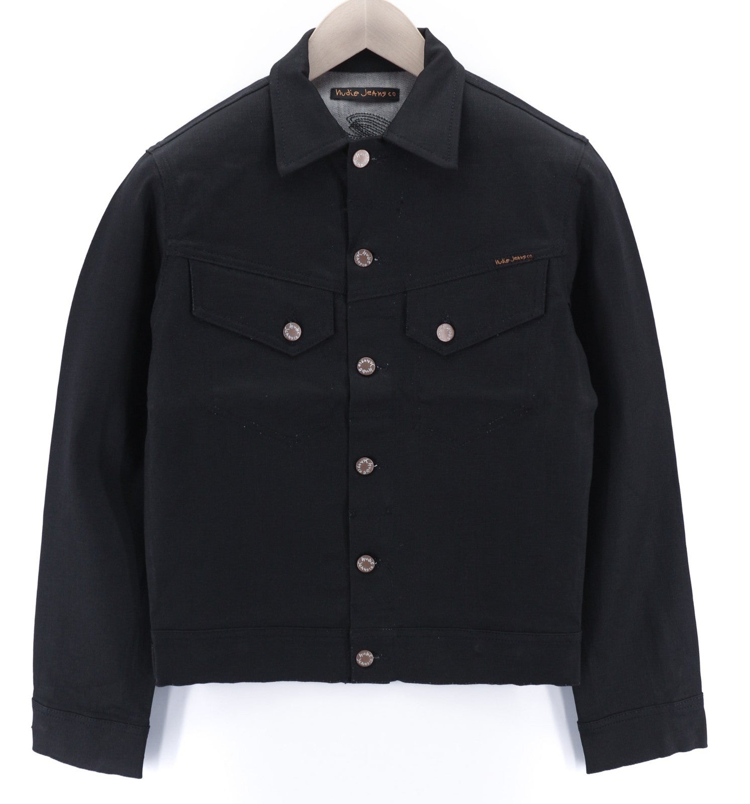 NUDIE JEANS Conny Stretch Dry juodas dengtas vyriškas XS dydžio polo striukė su sagomis 