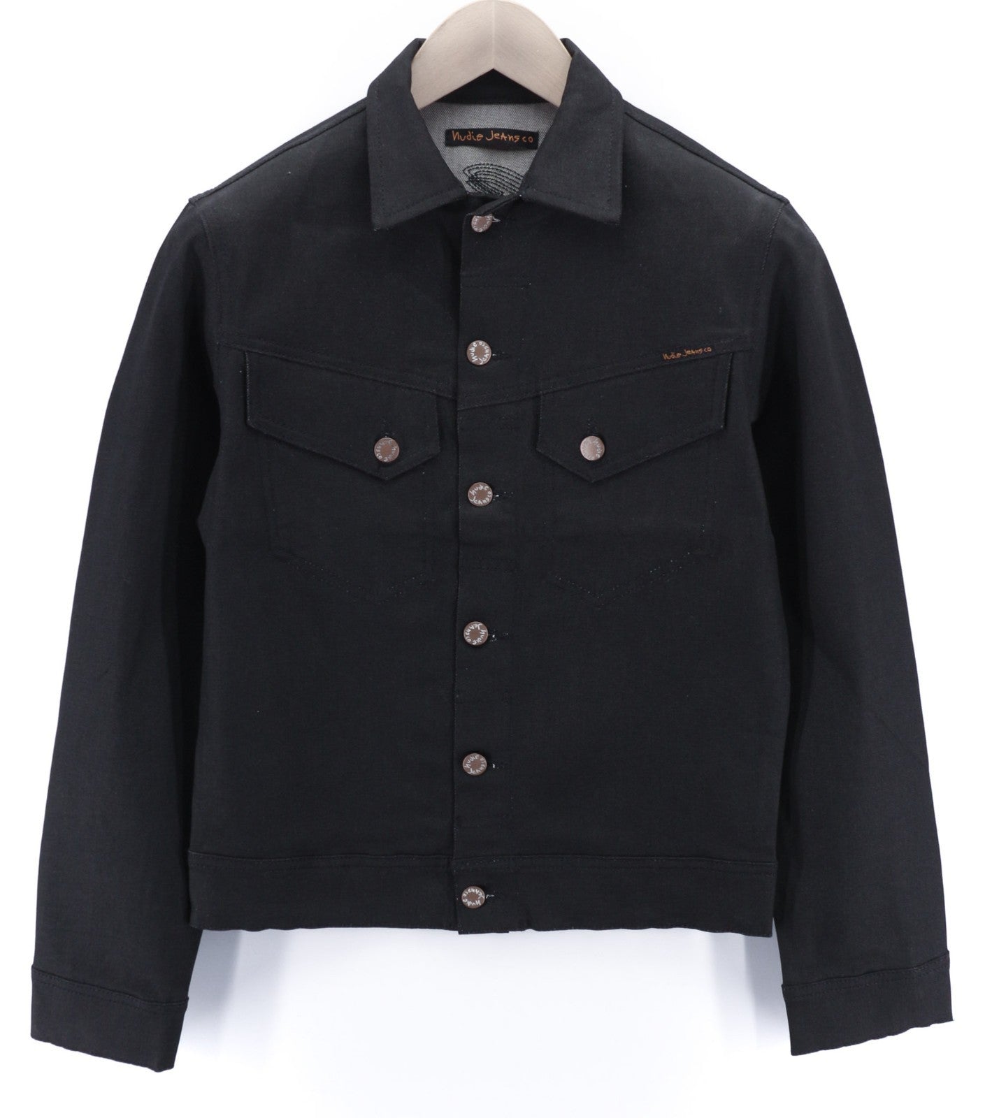 NUDIE JEANS Conny Stretch Dry juodi vyriški polo marškinėliai su XS dydžio džinsu ir kišenėmis 