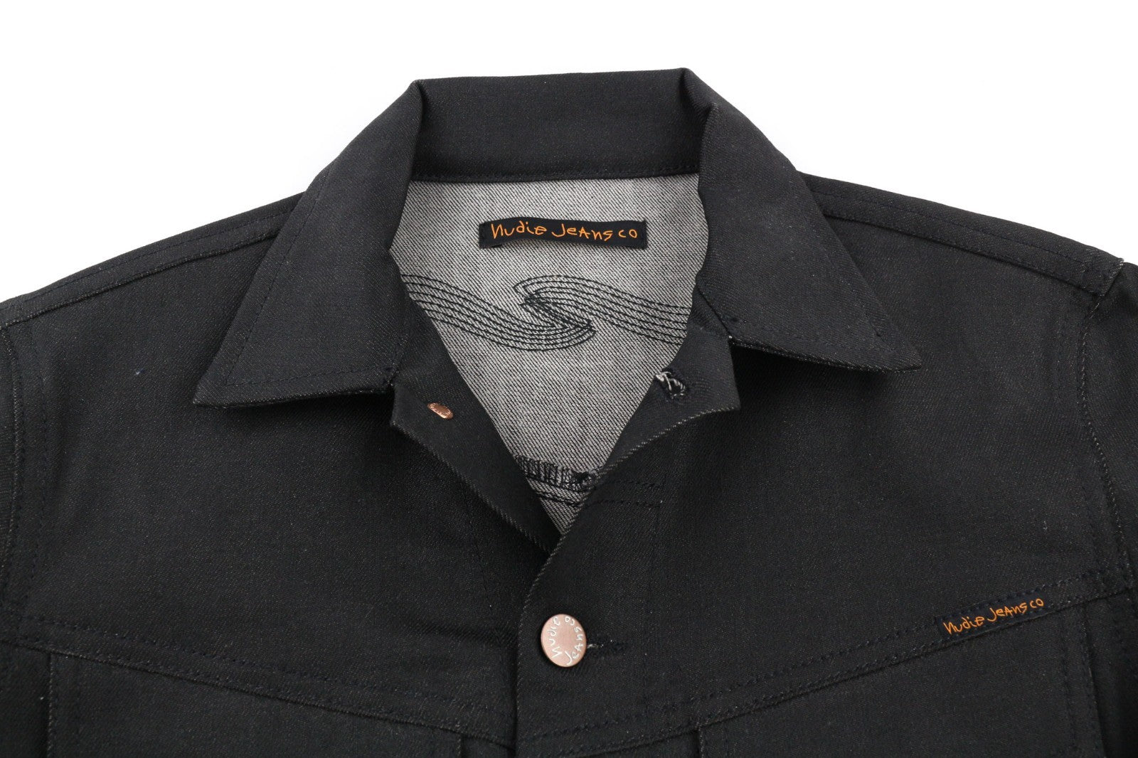 NUDIE JEANS Conny Stretch Dry juodi vyriški polo marškinėliai su XS dydžio džinsu ir kišenėmis 