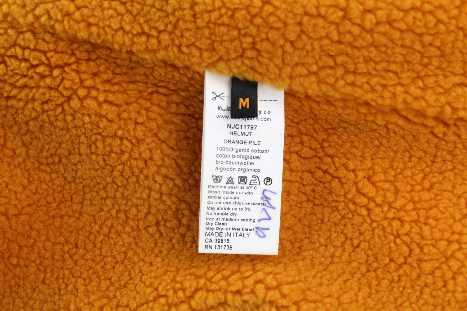 NUDIE JEANS Helmut Orange Pile Men's M Dark Blue Denim Polo Sherpa Jacket