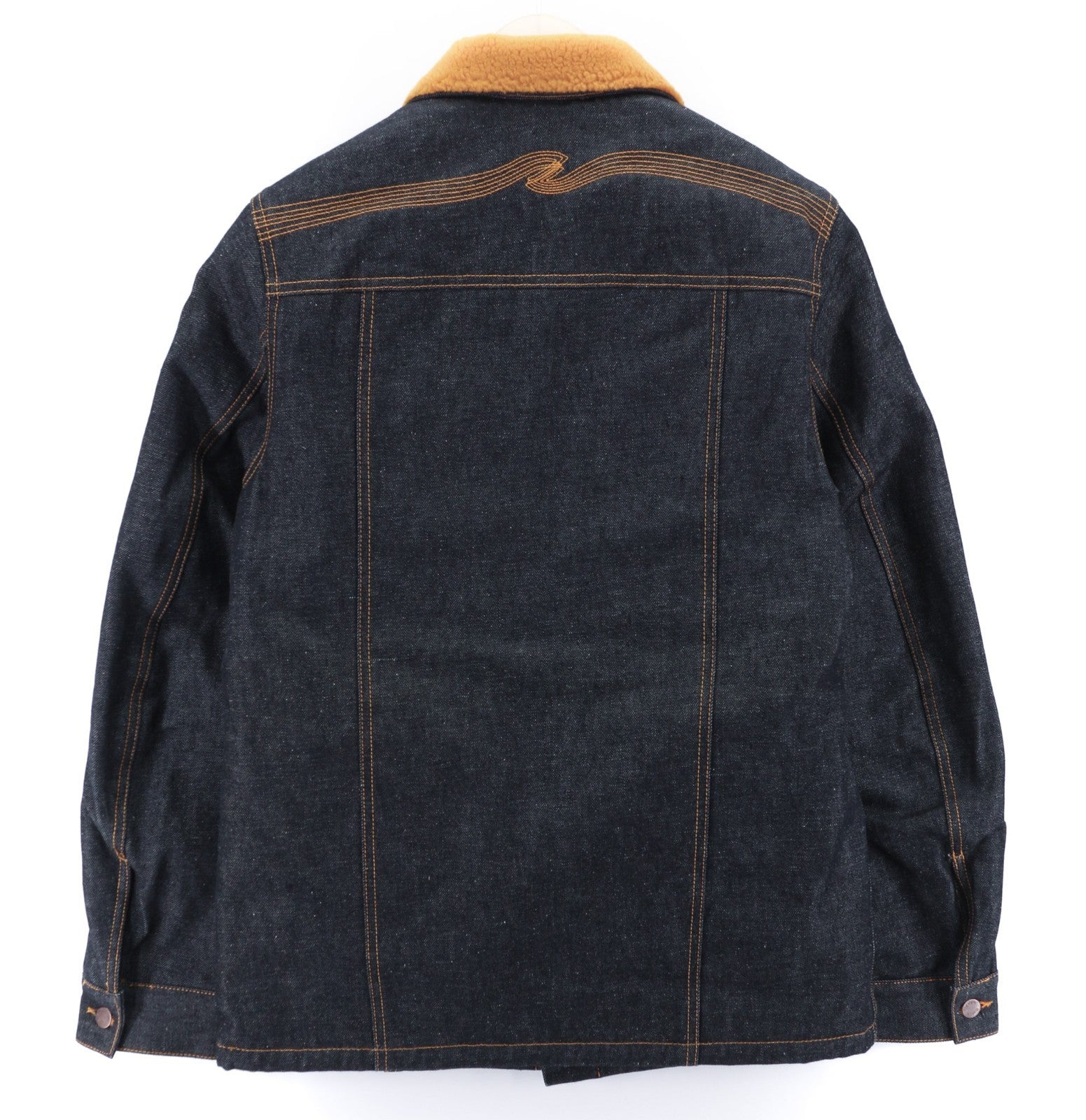 NUDIE JEANS Helmut Orange Pile Men's M Dark Blue Denim Polo Sherpa Jacket