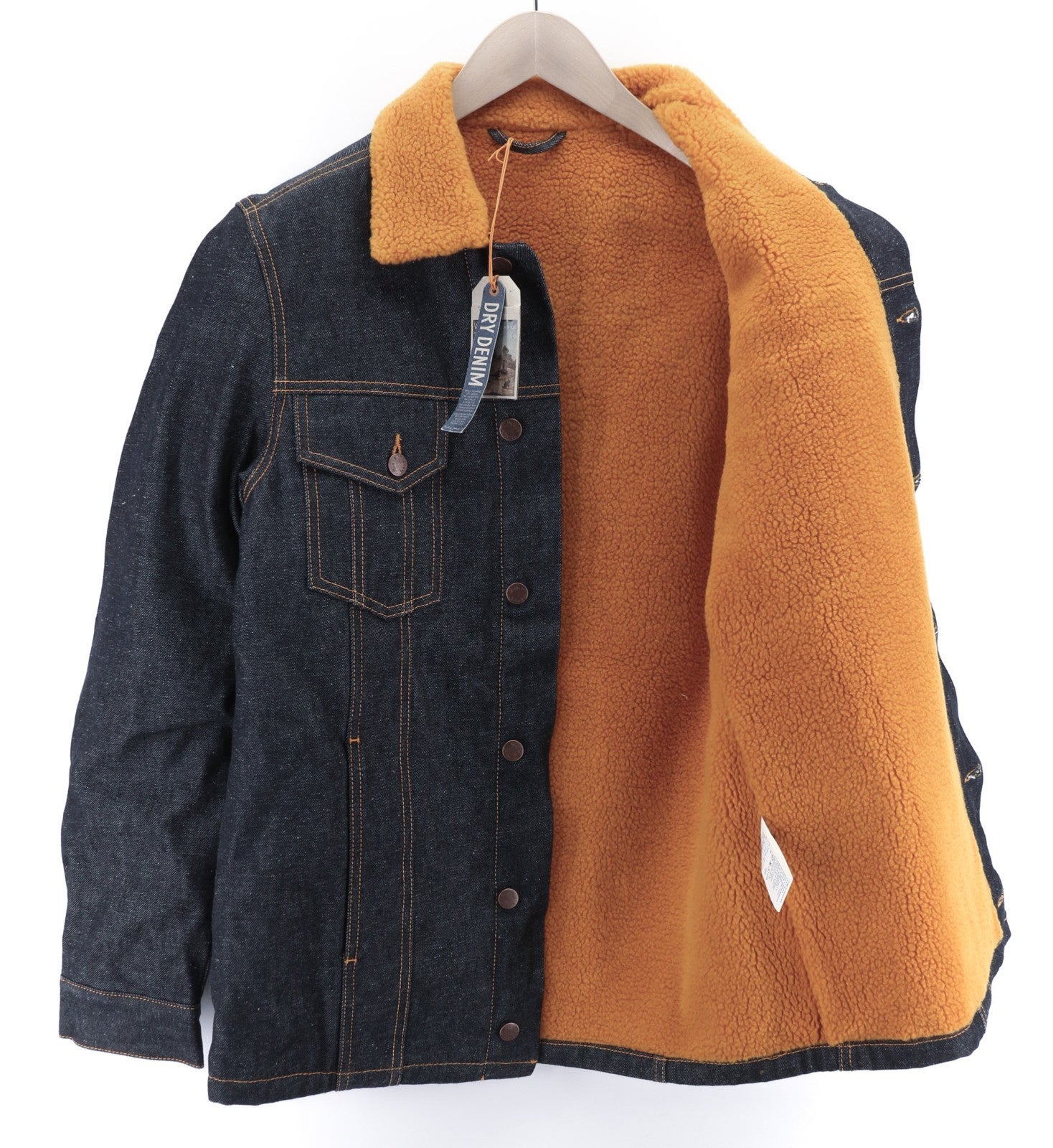 NUDIE JEANS Helmut Orange Pile Men's M Dark Blue Denim Polo Sherpa Jacket