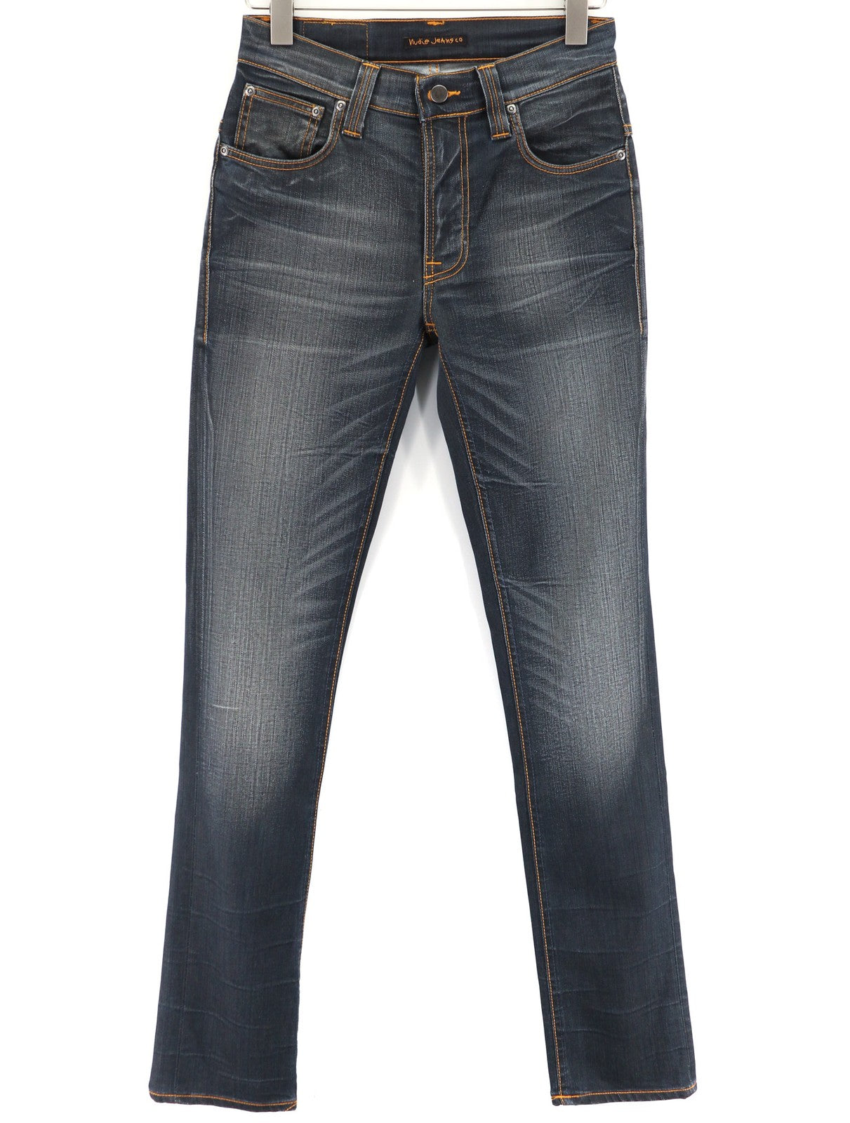 NUDIE JEANS ploni, pilki, autentiški, dėvėti vyriški W29/L34 išblukę siaurėjantys džinsai 