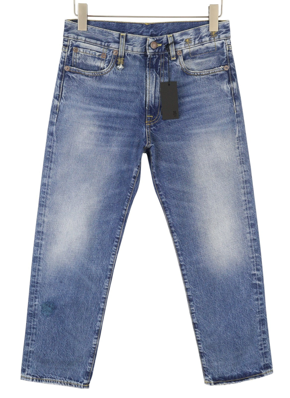 R13 Romeo moteriški džinsai, 26 Hutton mėlyni išblukinto džinso trumpi užtrauktuku, FW25, RRP799 