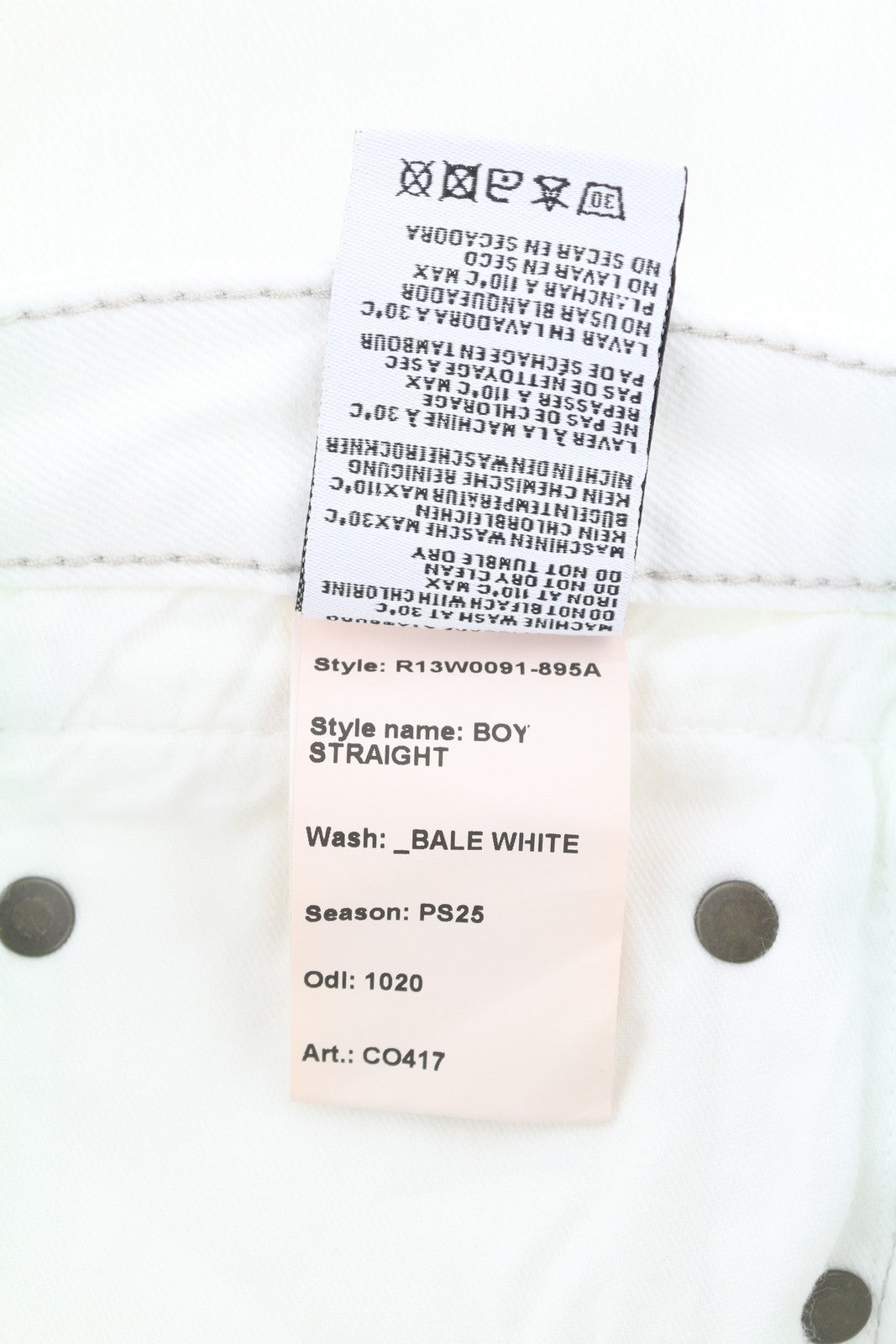 R13 Boy Straight Women Jeans 30 Bale White Cropped Ankle Zip Fly PS25 RRP499