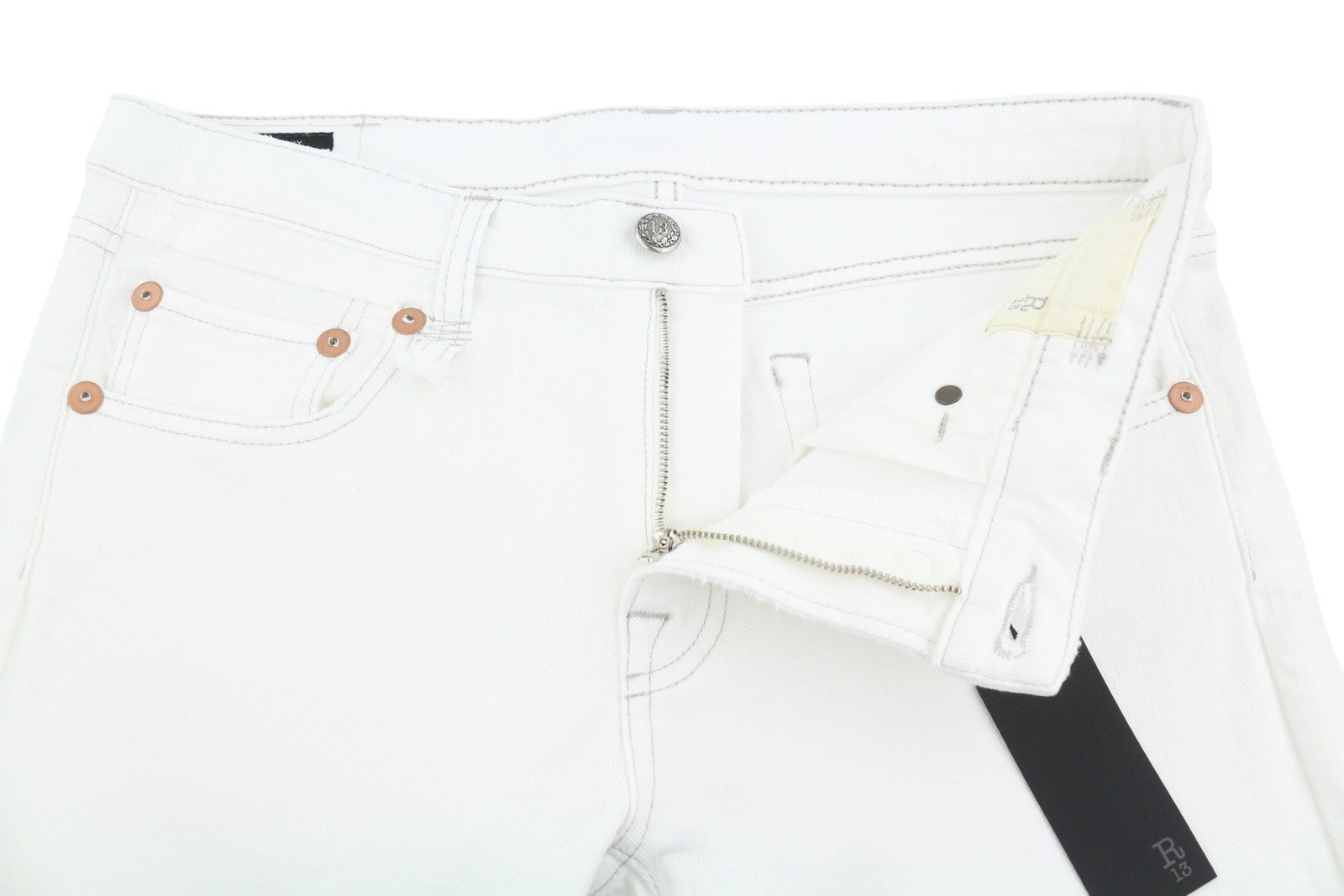 R13 Boy Straight Women Jeans 30 Bale White Cropped Ankle Zip Fly PS25 RRP499