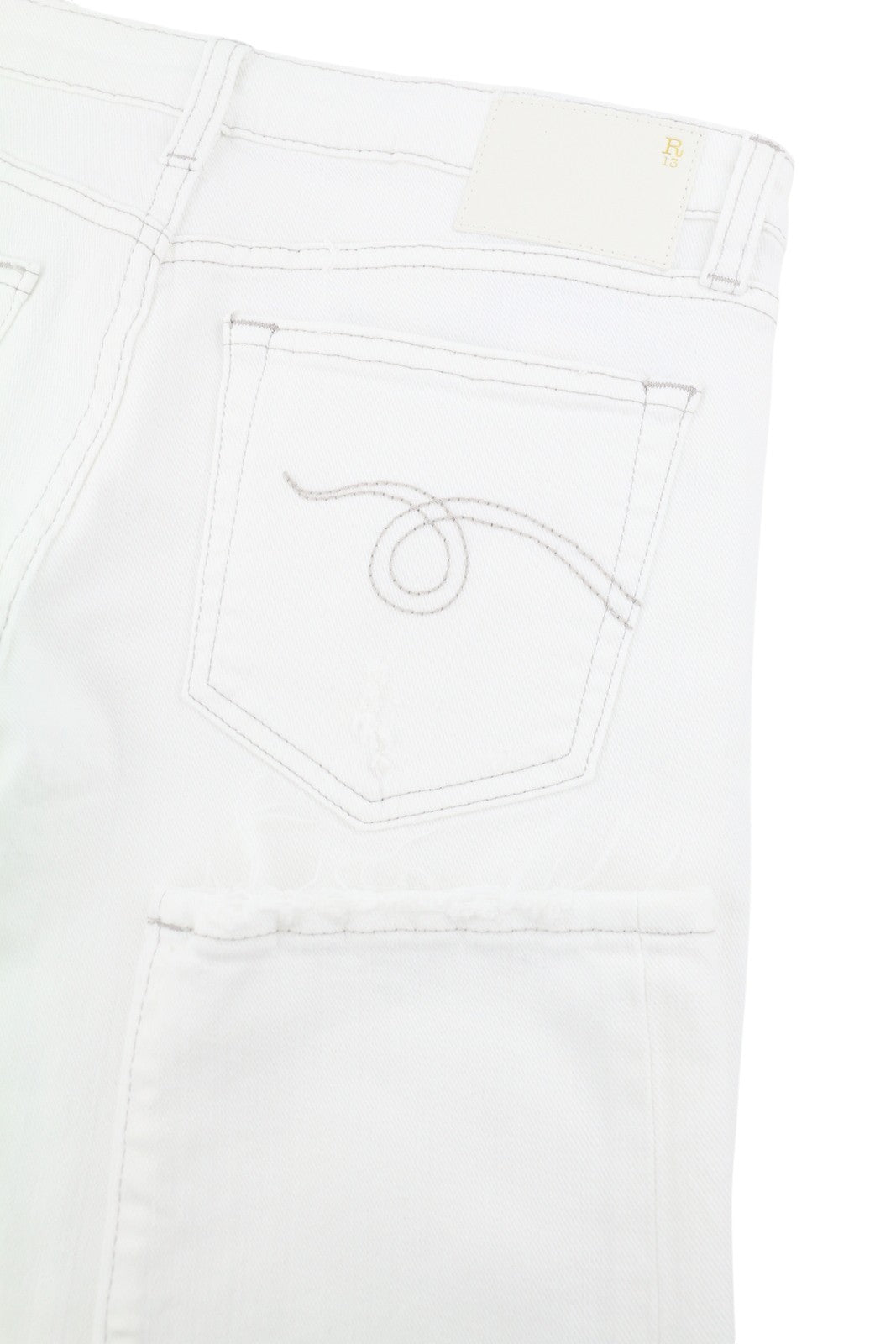 R13 berniukiški tiesūs moteriški džinsai 26 Bale balti trumpi džinsai su užtrauktuku iki kulkšnies PS25 RRP499 