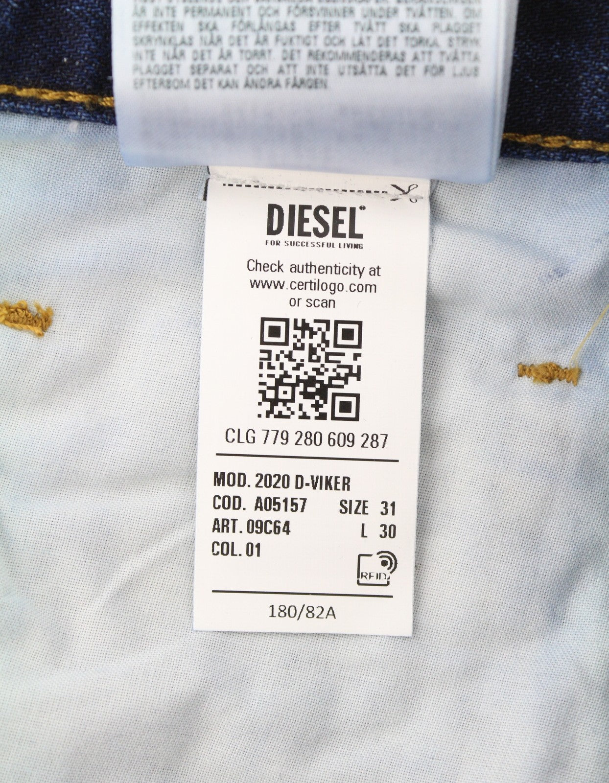 DIESEL 2020 D-Viker 09C64 vyriški džinsai W31/L30 įprasto kirpimo tiesaus kirpimo, blukusios mėlynos spalvos 