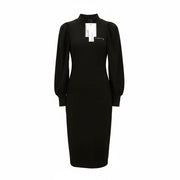 JOHN RICHMOND moteriška suknelė S juoda pūsta ilgomis rankovėmis imitacine iškirpte laisvalaikio stiliaus logotipu 