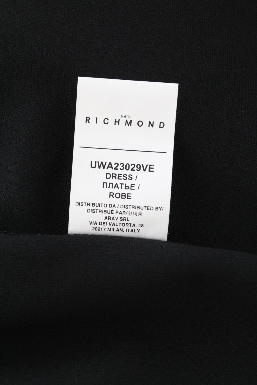 JOHN RICHMOND moteriška suknelė S juoda pūsta ilgomis rankovėmis imitacine iškirpte laisvalaikio stiliaus logotipu 