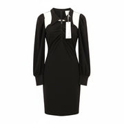 JOHN RICHMOND moteriška suknelė S juoda pūstomis rankovėmis, raukiniais, polo marškinėliais su užtrauktuku 