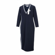 RICHMOND Women's Dress S Dark Blue V-Neck Long Sleeve Split Fitted Front Logo