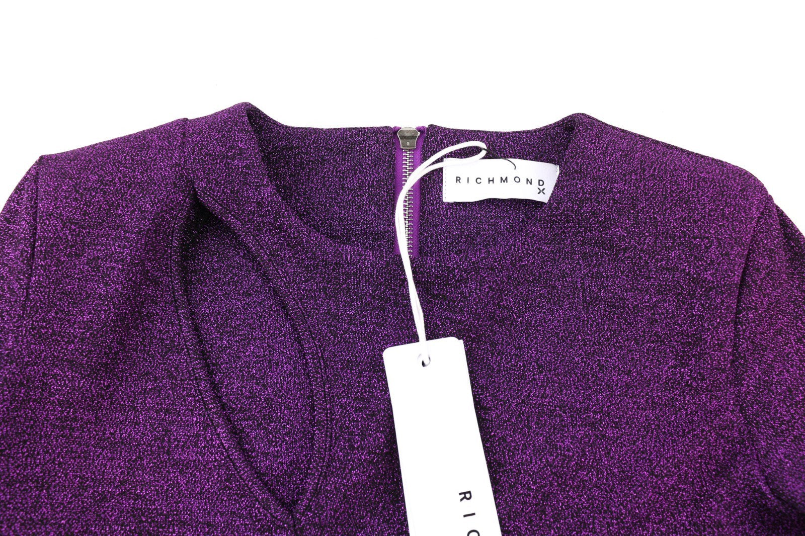 JOHN RICHMOND Women's Dress S Violet Glitter Fitted Long Sleeve Short Cut-Out