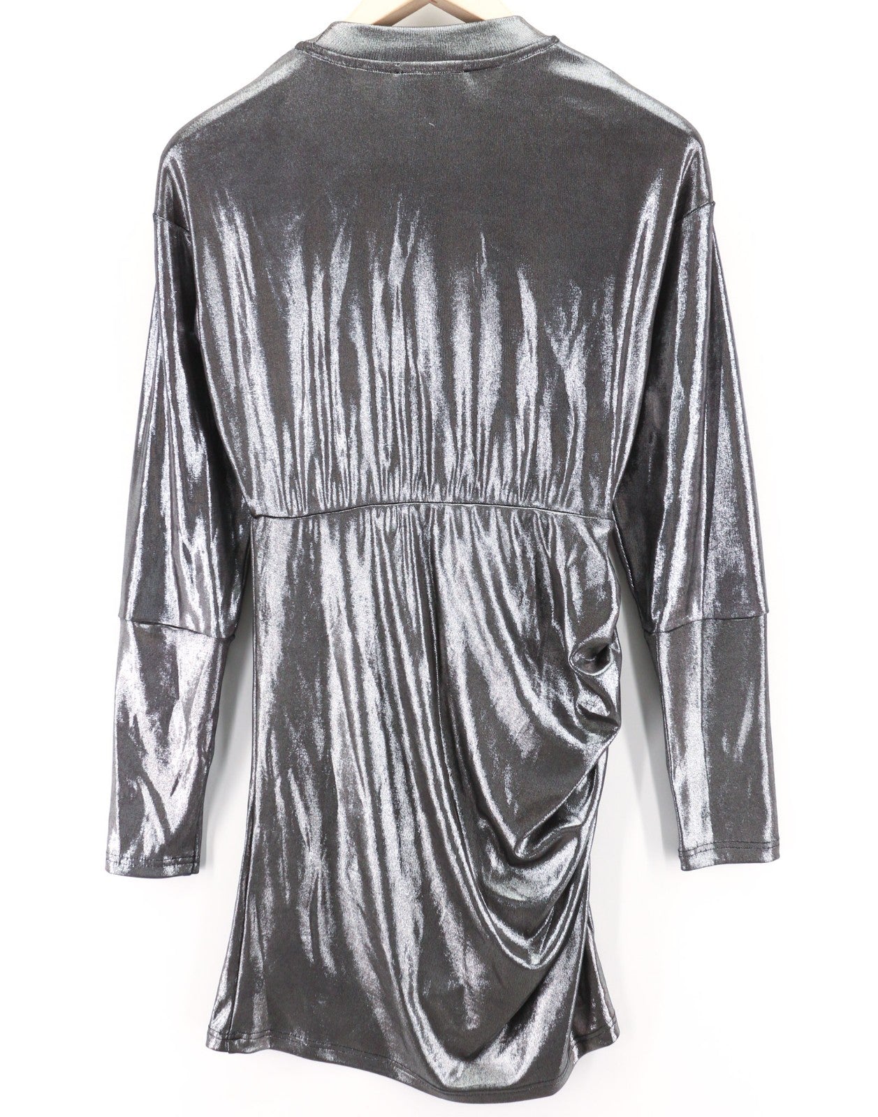 JOHN RICHMOND Women's Dress S Silver Shiny Long Sleeve Mock Neck Mini Fit