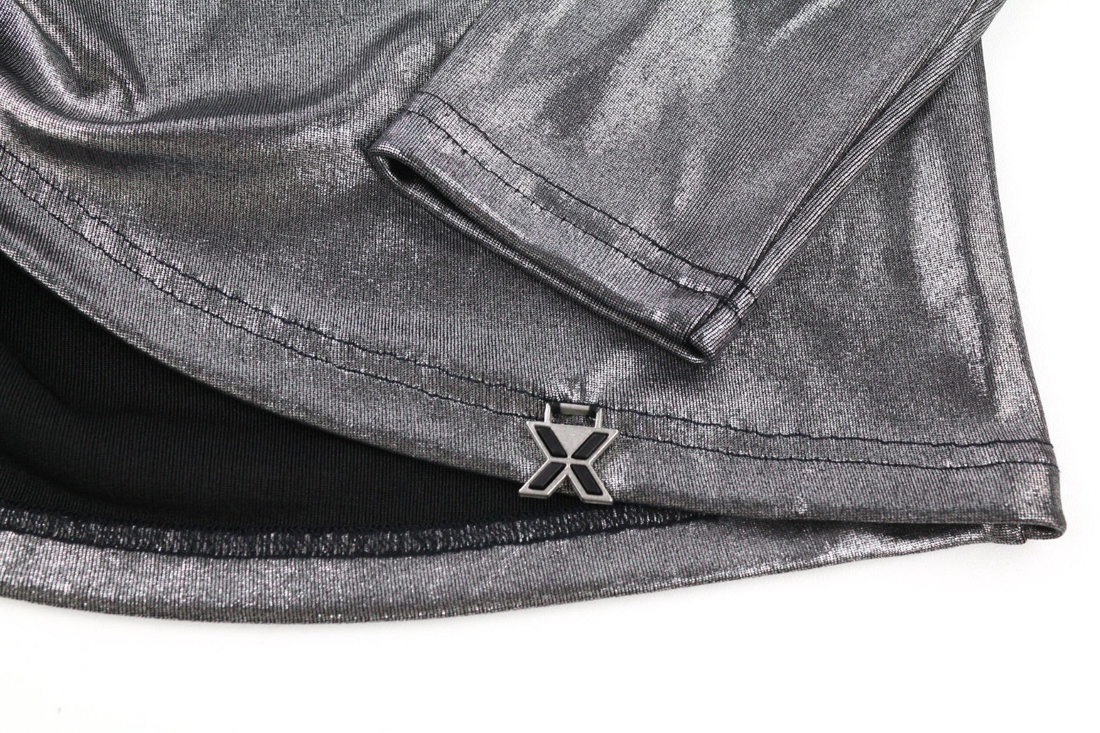 JOHN RICHMOND Women's Dress S Silver Shiny Long Sleeve Mock Neck Mini Fit