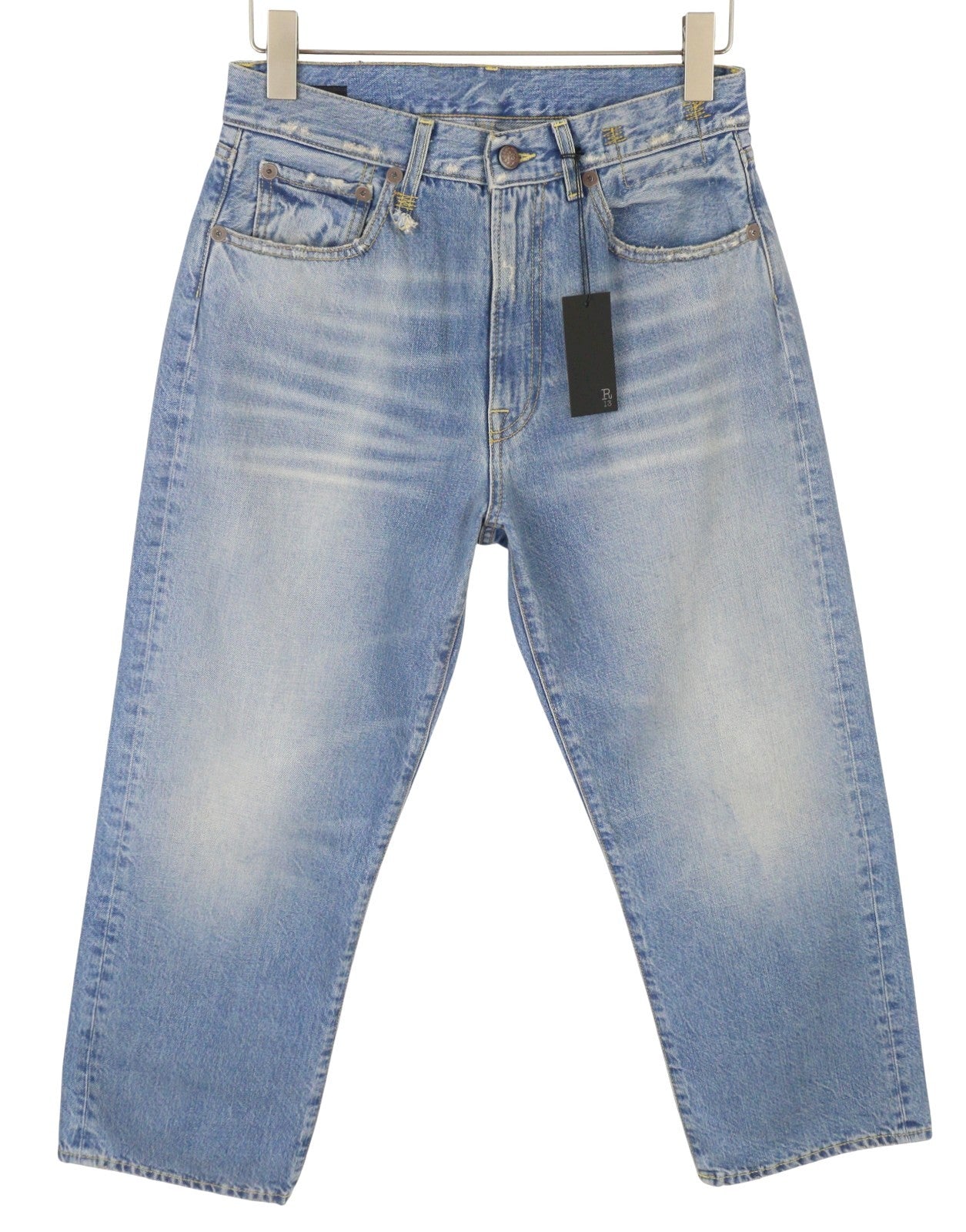 R13 X-BF moteriški džinsai 25 Merrin mėlyni ūsai su išblukusia, žema juostele, užtrauktuku PF25 RRP799 