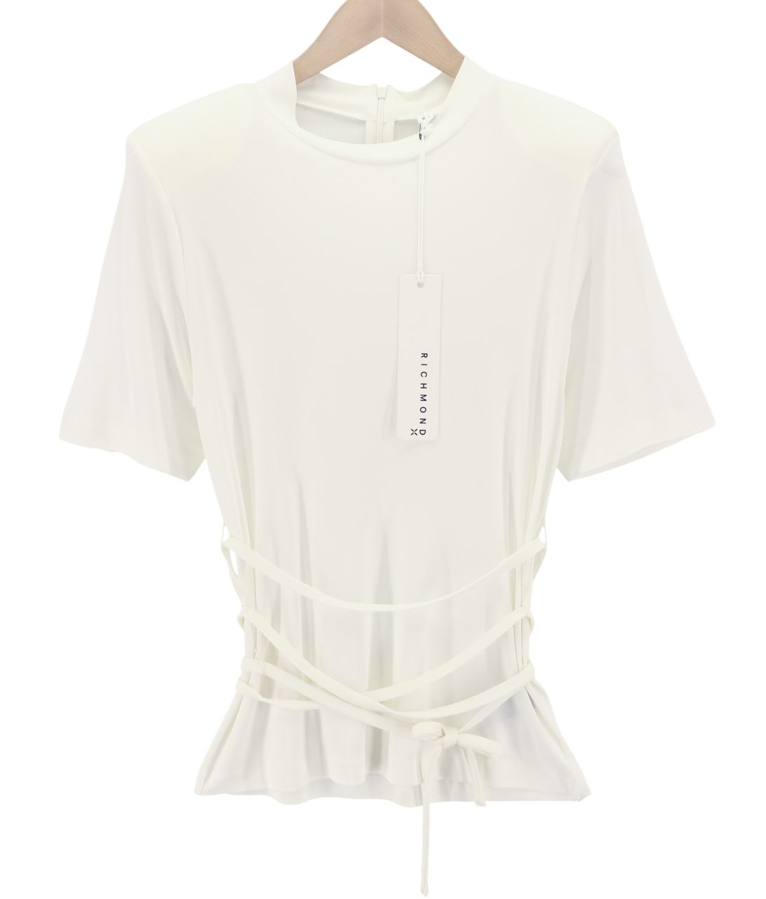 RICHMOND Women's T-Shirt S Off White Short Sleeve Strap Zip Logo All Seasons