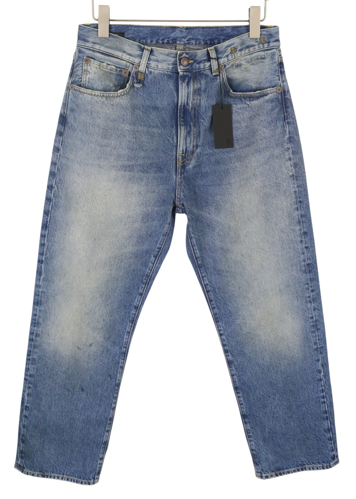 R13 Cuffed X-BF moteriški džinsai su rankogaliais 28 Jasper Straight Fit Ūsai Išblukęs Džinsas PF25 