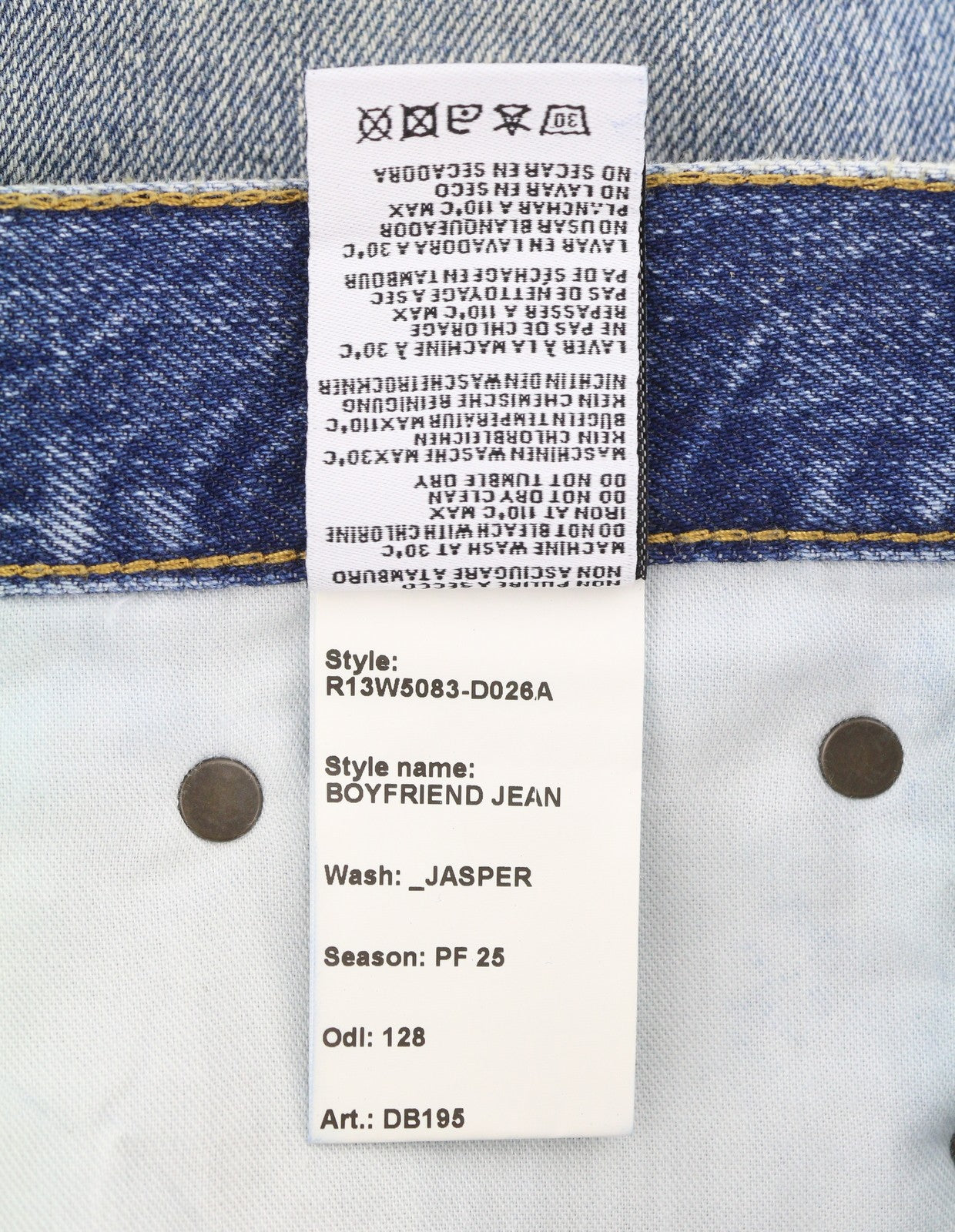 R13 Boyfriend Women Jeans 28 Jasper Whiskers Faded Cropped Blue PF25 RRP699