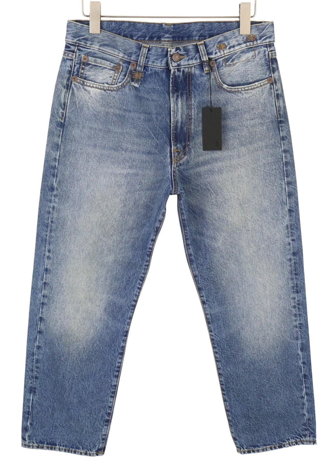 R13 Boyfriend moteriški džinsai 28 Jasper ūsai išblukę trumpinti mėlyni PF25 RRP699 