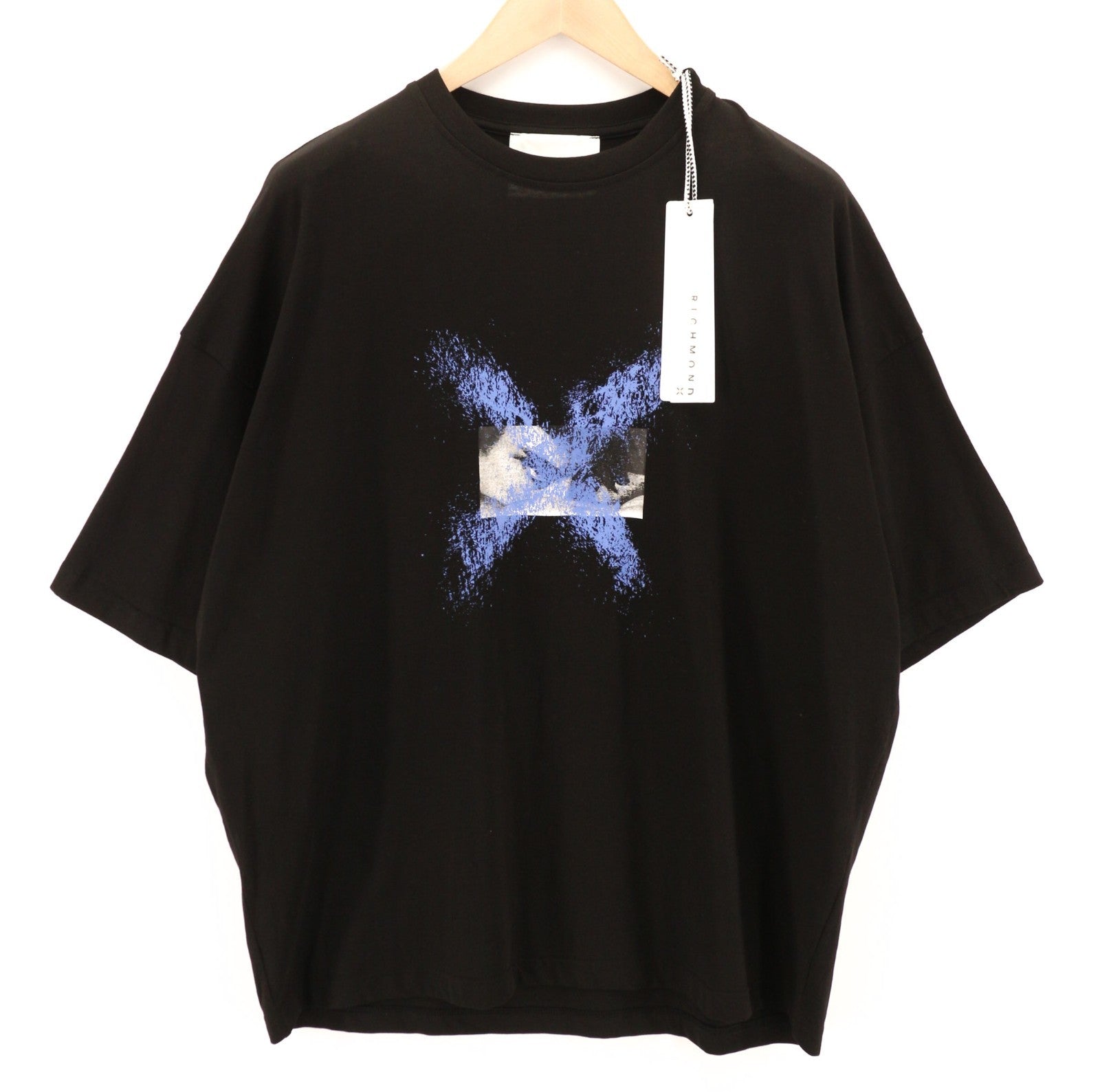 JOHN RICHMOND vyriški marškinėliai M, juodi, dideli, tamprūs, tamprūs, trumpomis rankovėmis, laisvalaikio stiliaus 