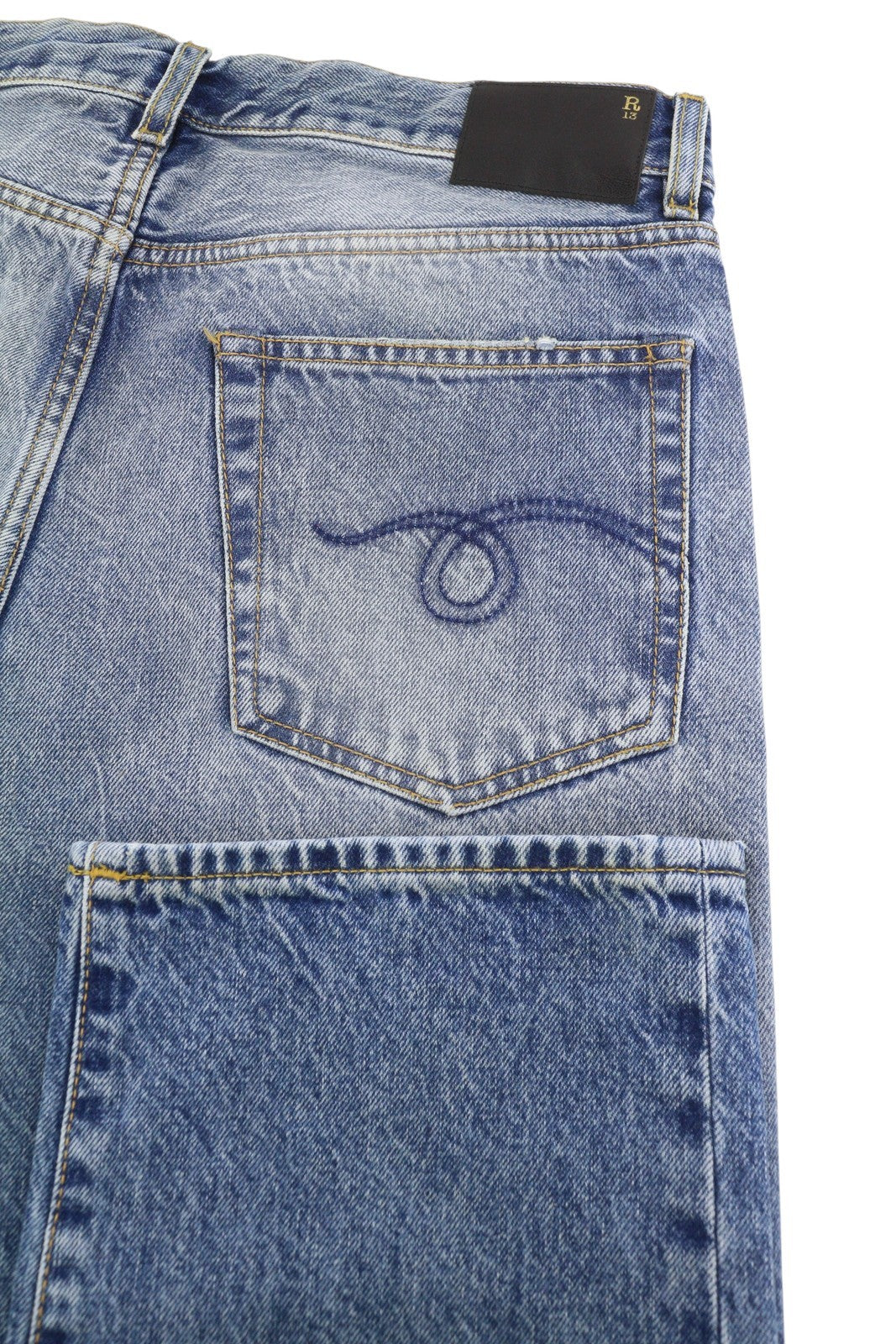 R13 Boyfriend moteriški džinsai, 28 Jasper trumpinti ūsai, skalbtos mėlynos spalvos, FW25, RRP699 