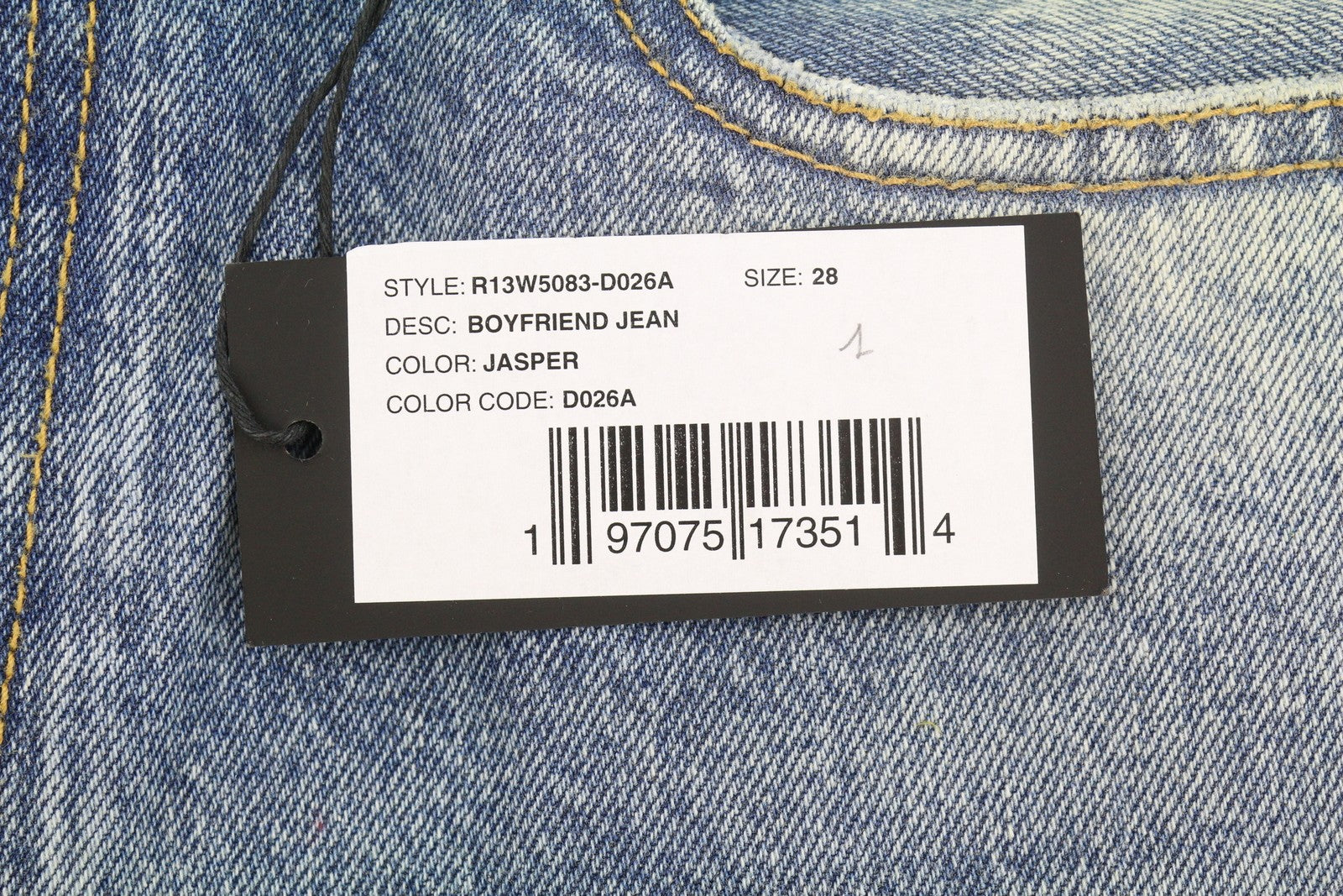 R13 Boyfriend moteriški džinsai, 28 Jasper trumpinti ūsai, skalbtos mėlynos spalvos, FW25, RRP699 