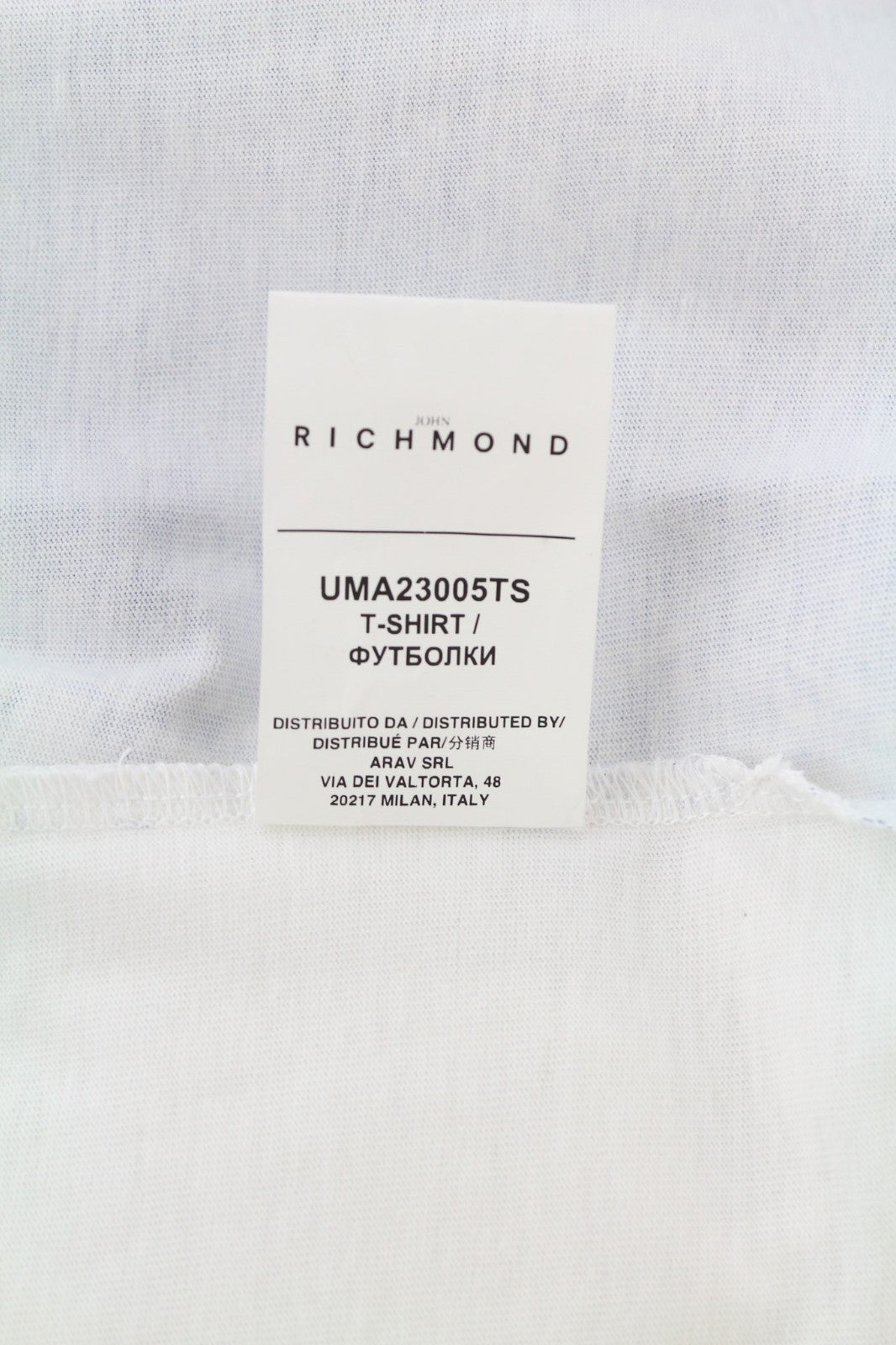 JOHN RICHMOND vyriški marškinėliai M balti apvalūs raštuoti trumpomis rankovėmis, visiems metų laikams 