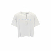 JOHN RICHMOND moteriški marškinėliai S balti su petukais ir apvaliais logotipu, trumpomis rankovėmis 