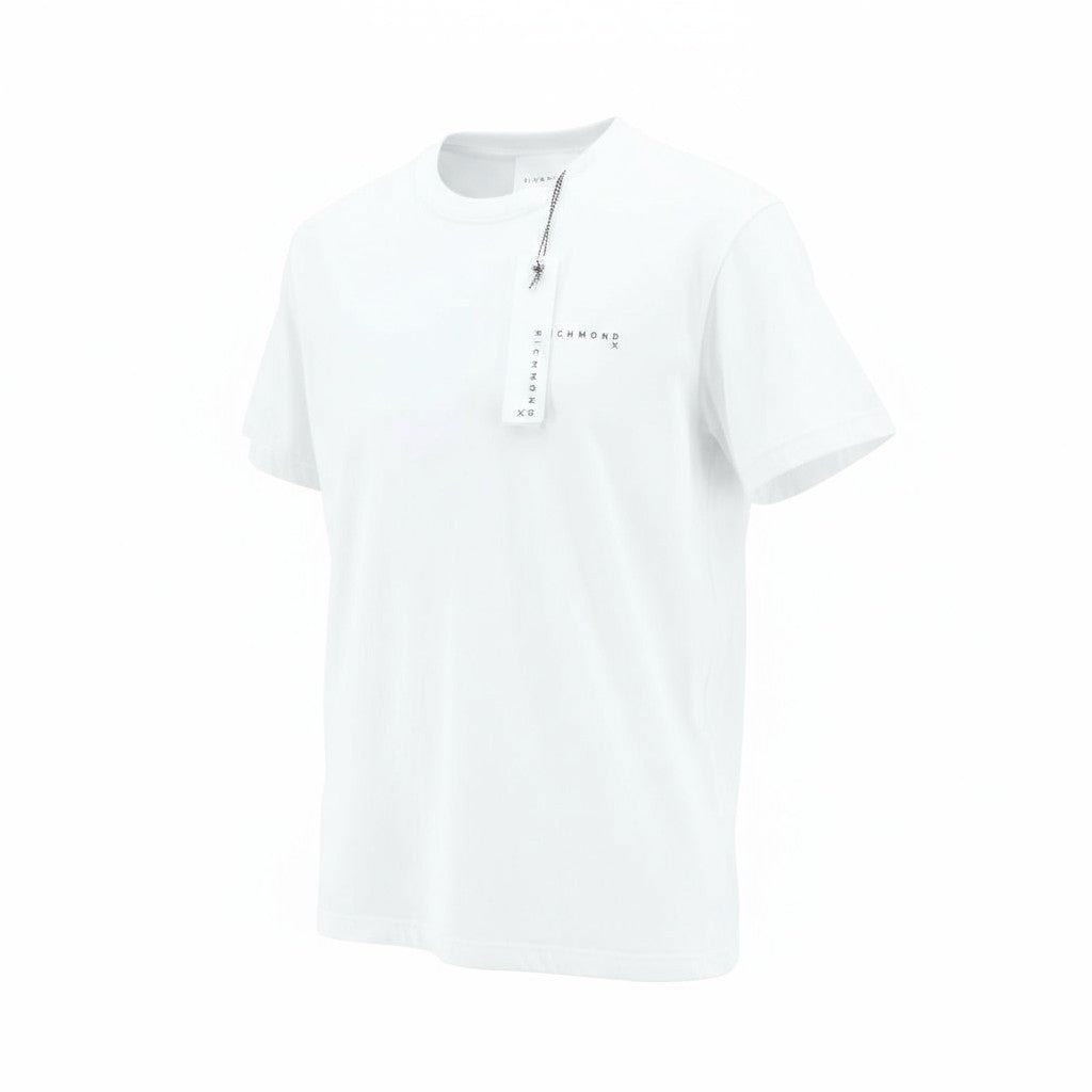JOHN RICHMOND vyriški marškinėliai M, balti, apvalūs, trumpomis rankovėmis, medvilniniai, laisvi, visiems metų laikams 
