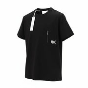 JOHN RICHMOND vyriški marškinėliai M, juodi, apvalūs, trumpomis rankovėmis, medvilniniai, su užtrauktuku ir kišene, logotipu 